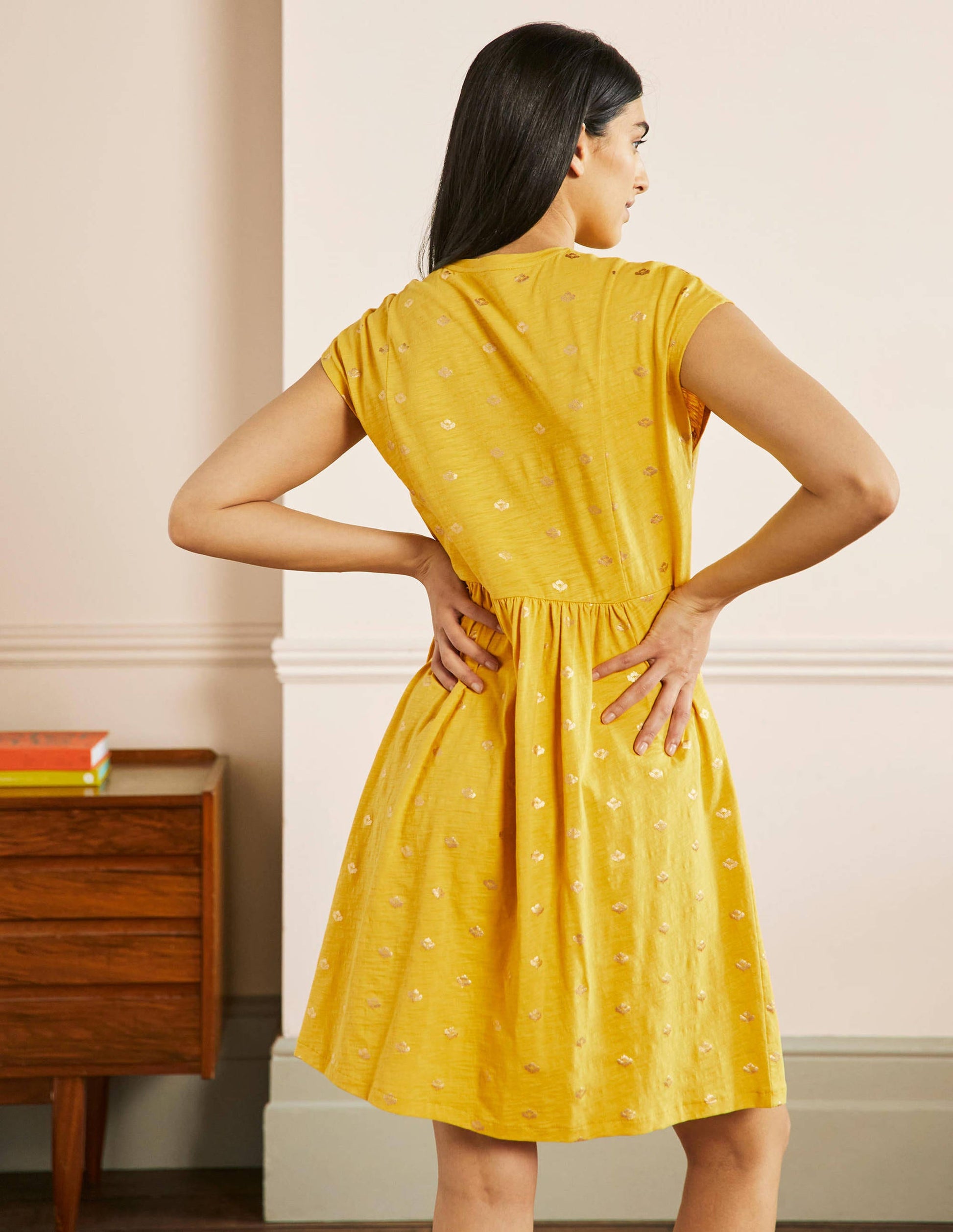 Jersey T-Shirt Dress-Honeycomb and Gold Foil-3