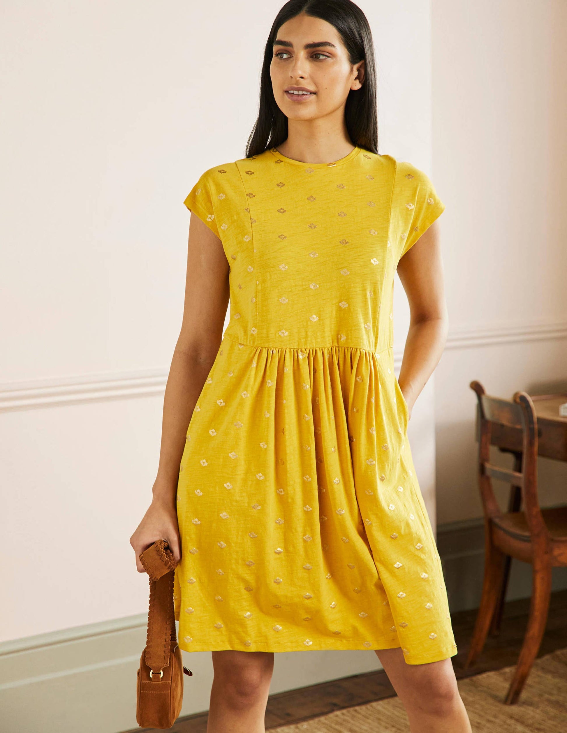 Jersey T-Shirt Dress-Honeycomb and Gold Foil-4