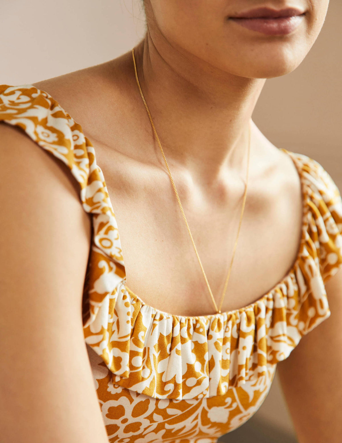 Ruffle Neck Jersey Midi Dress-Brioche, Oriental Paradise - Image 2