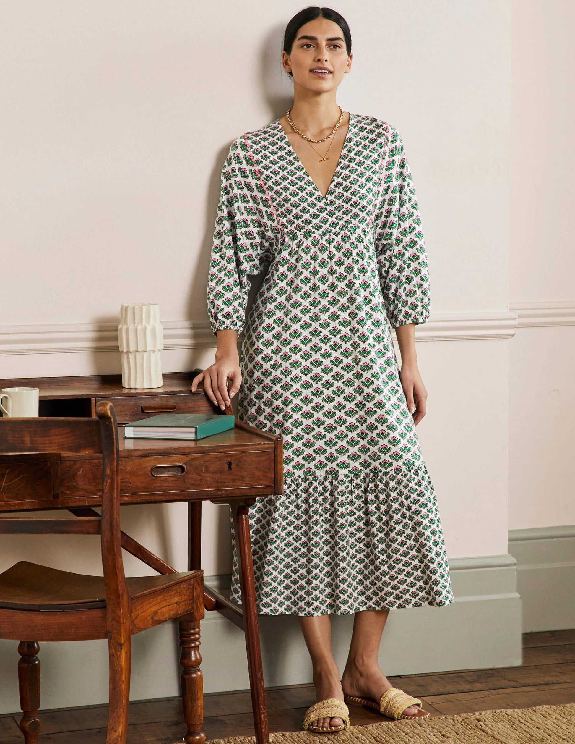 Anita Jersey Midi Dress-Ivy, Oriental Bud-1