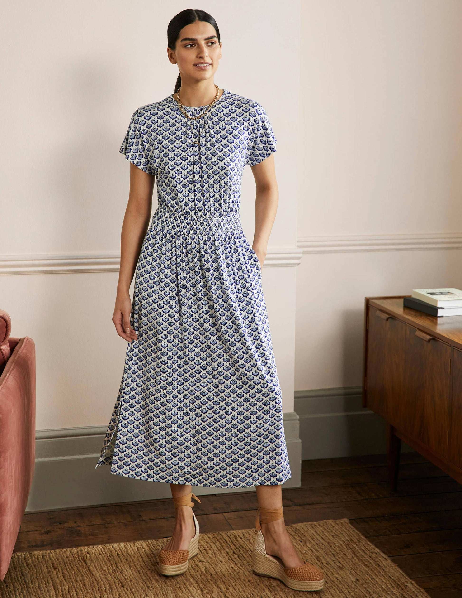 Jersey Midi Dress-Ivory Geo-1