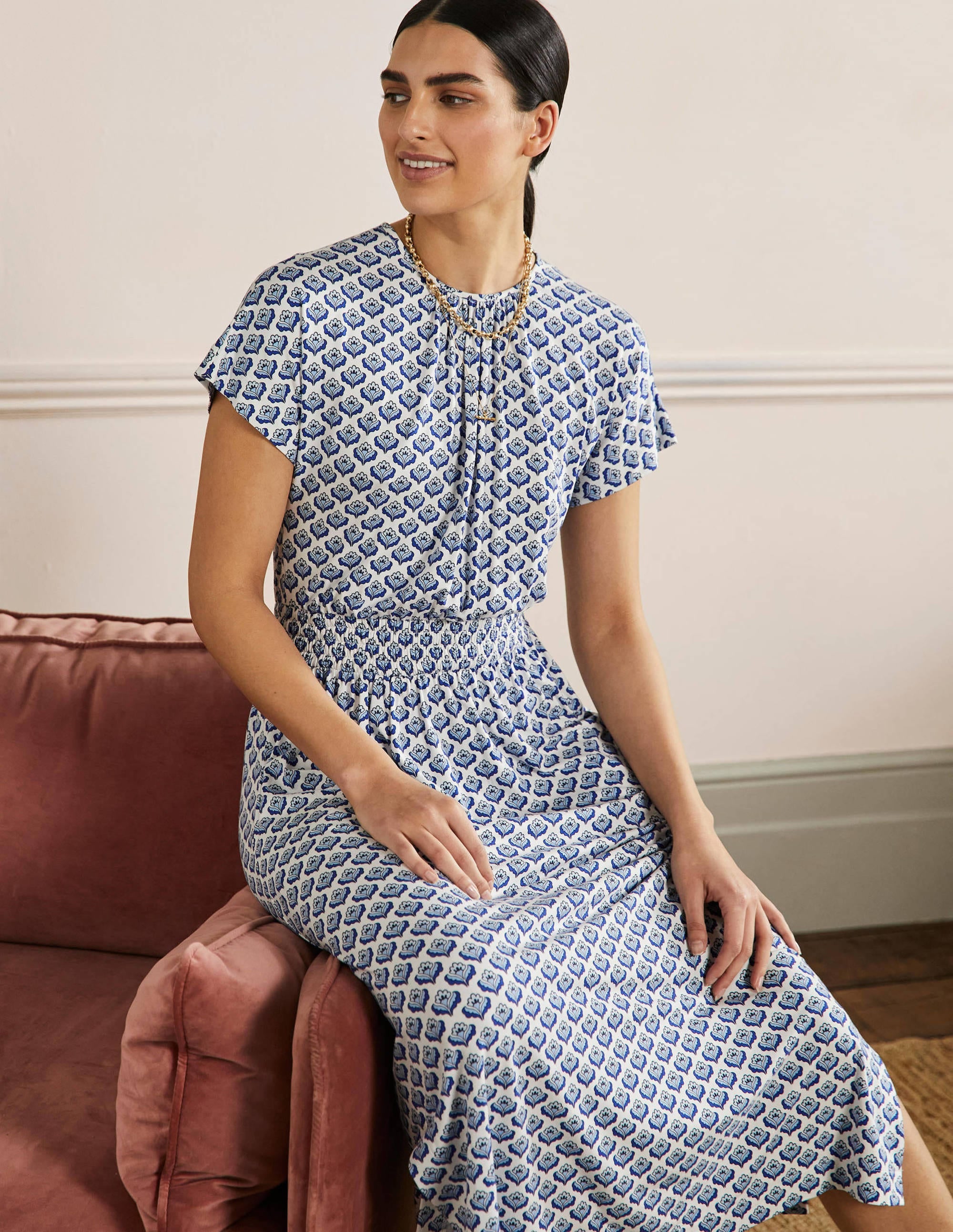 Jersey Midi Dress-Ivory Geo - Image 4