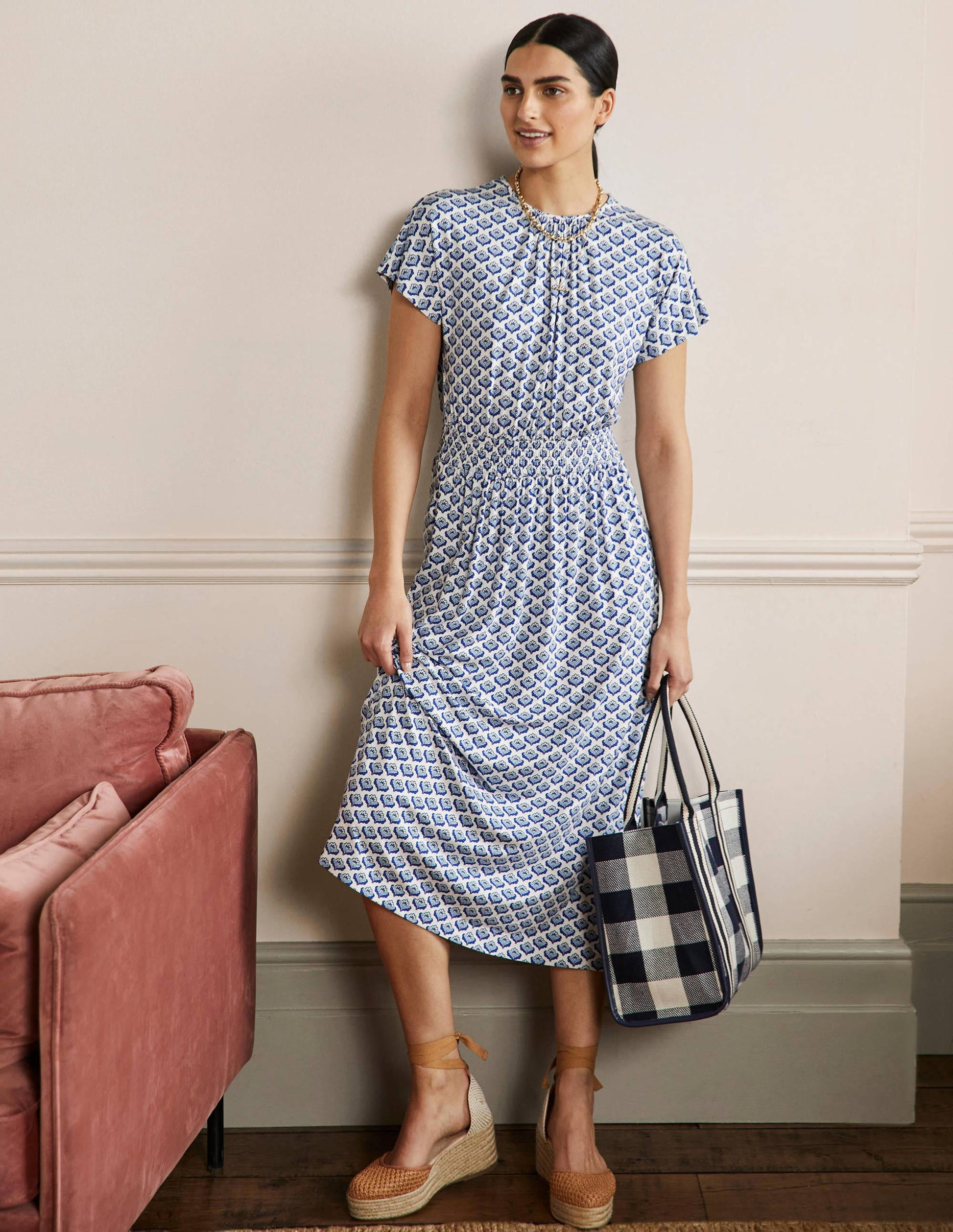Jersey Midi Dress-Ivory Geo-5