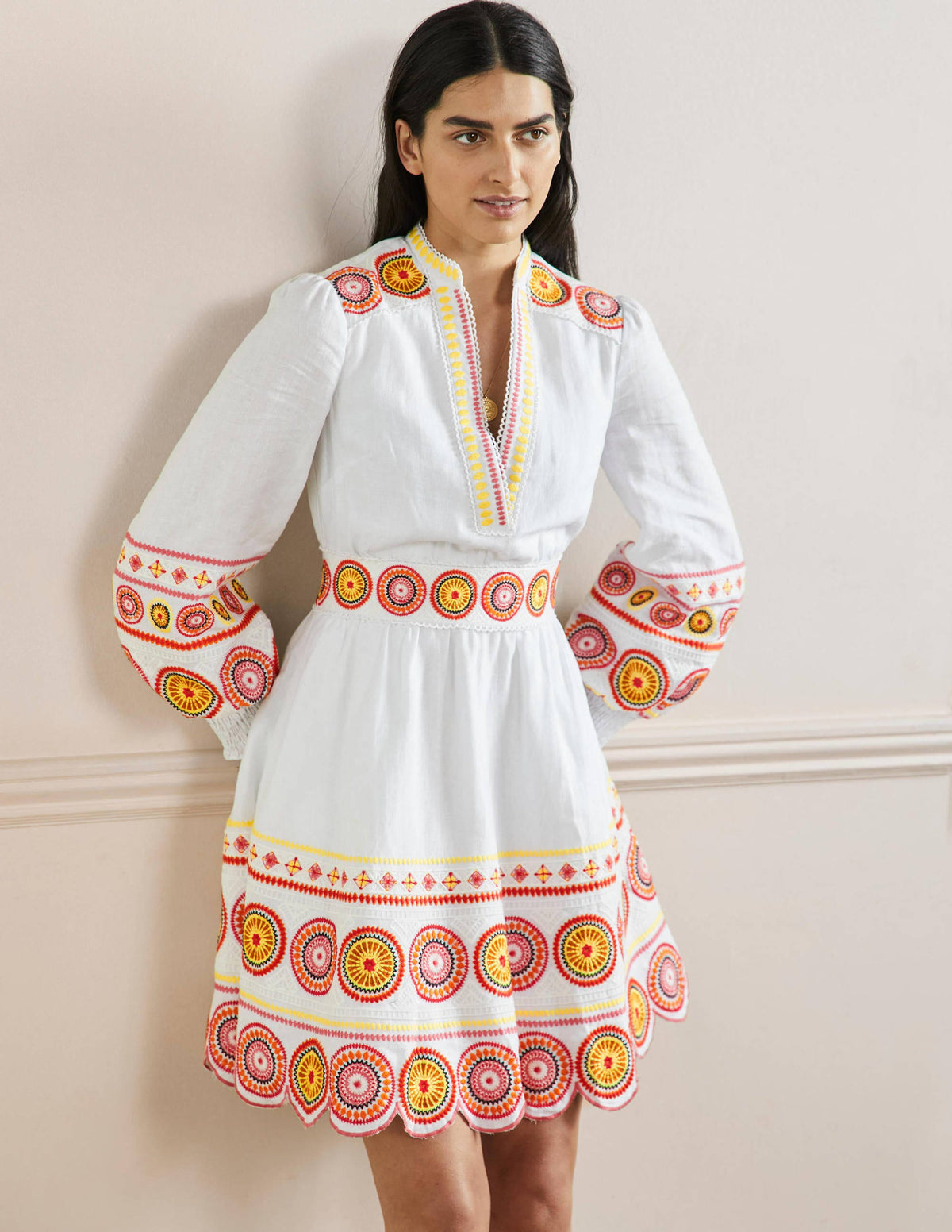 Tamsin Embroidered Mini Dress-Ivory, Tonal-1