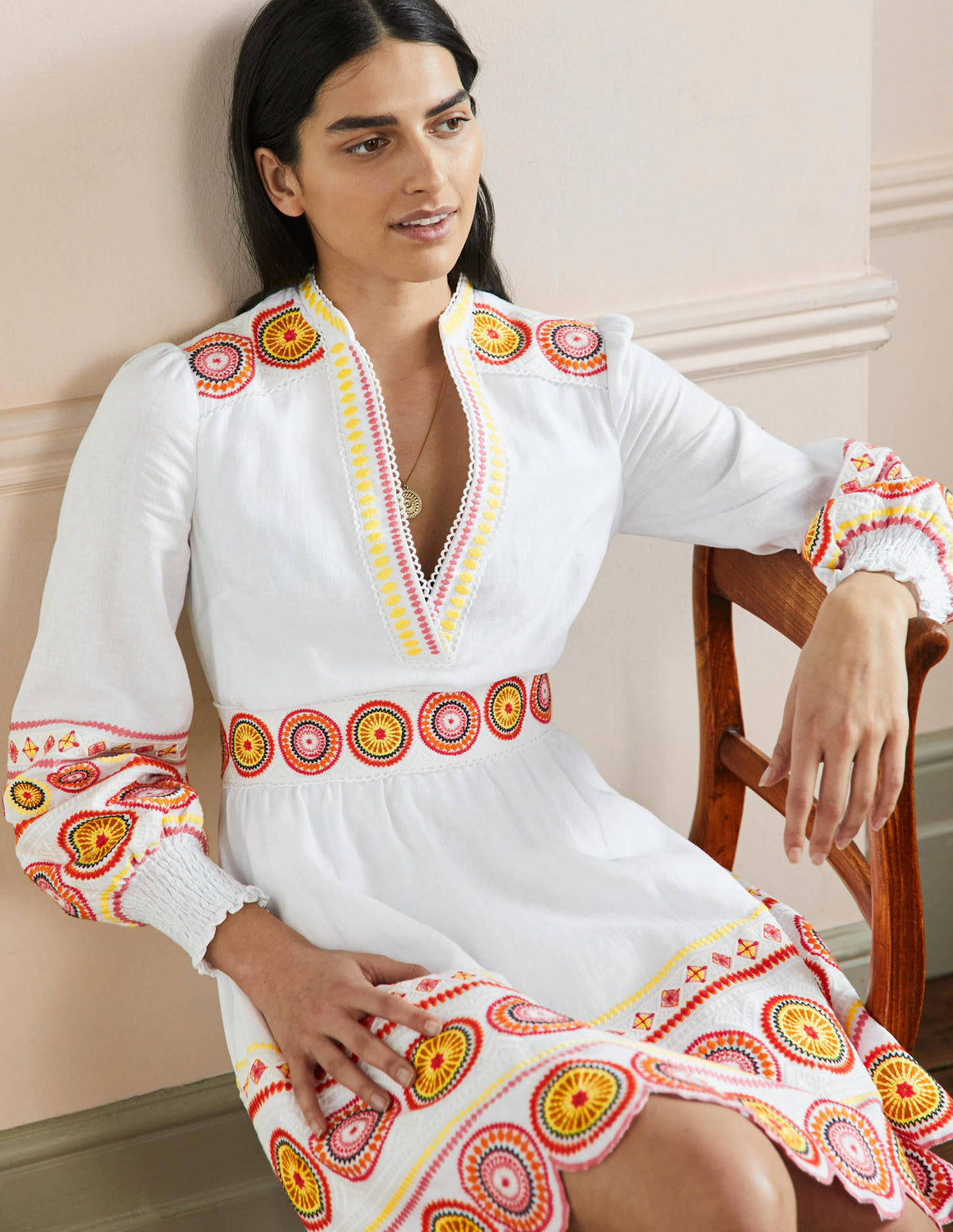 Tamsin Embroidered Mini Dress-Ivory, Tonal - Image 4