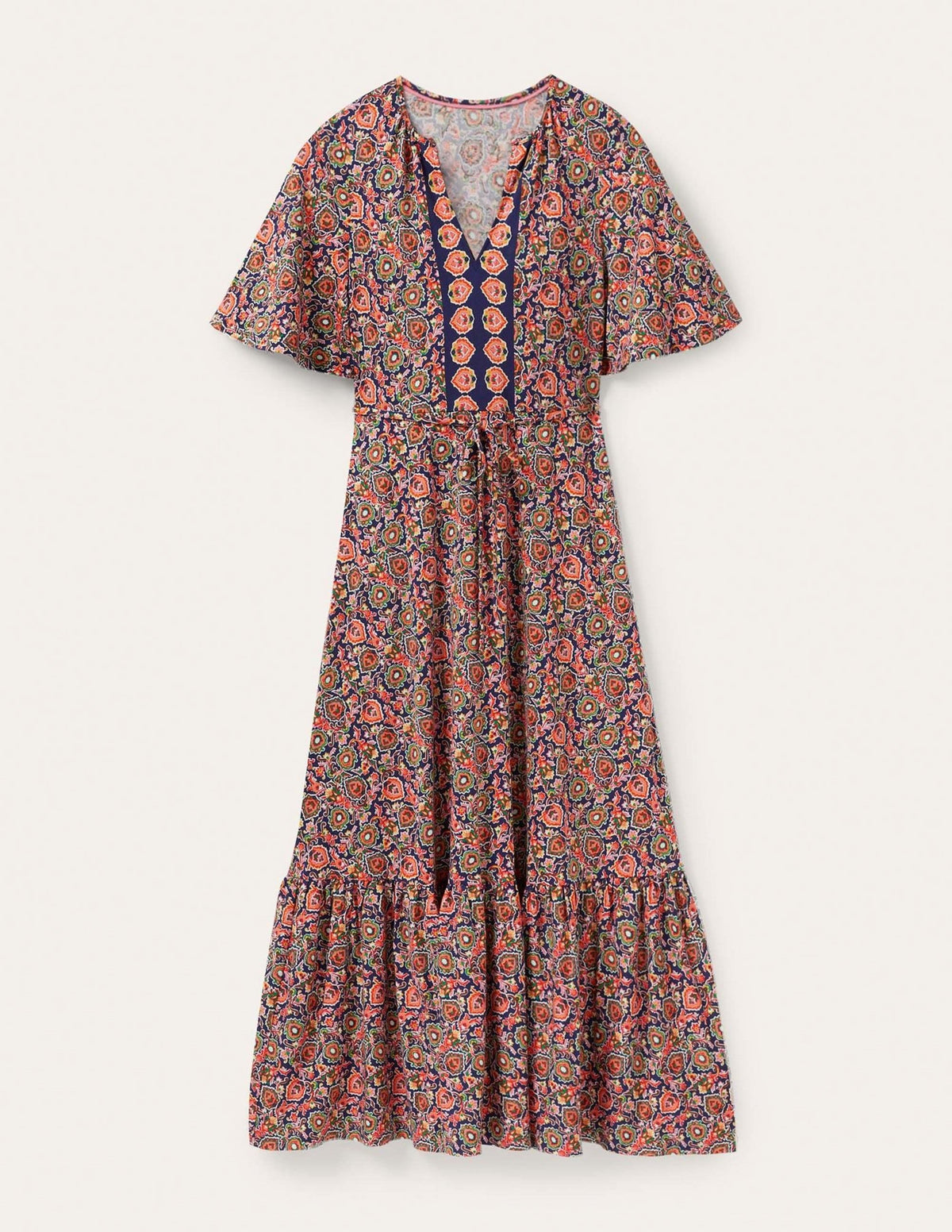 Notch Neck Jersey Maxi Dress-Midnight, Decorative Bloom-5