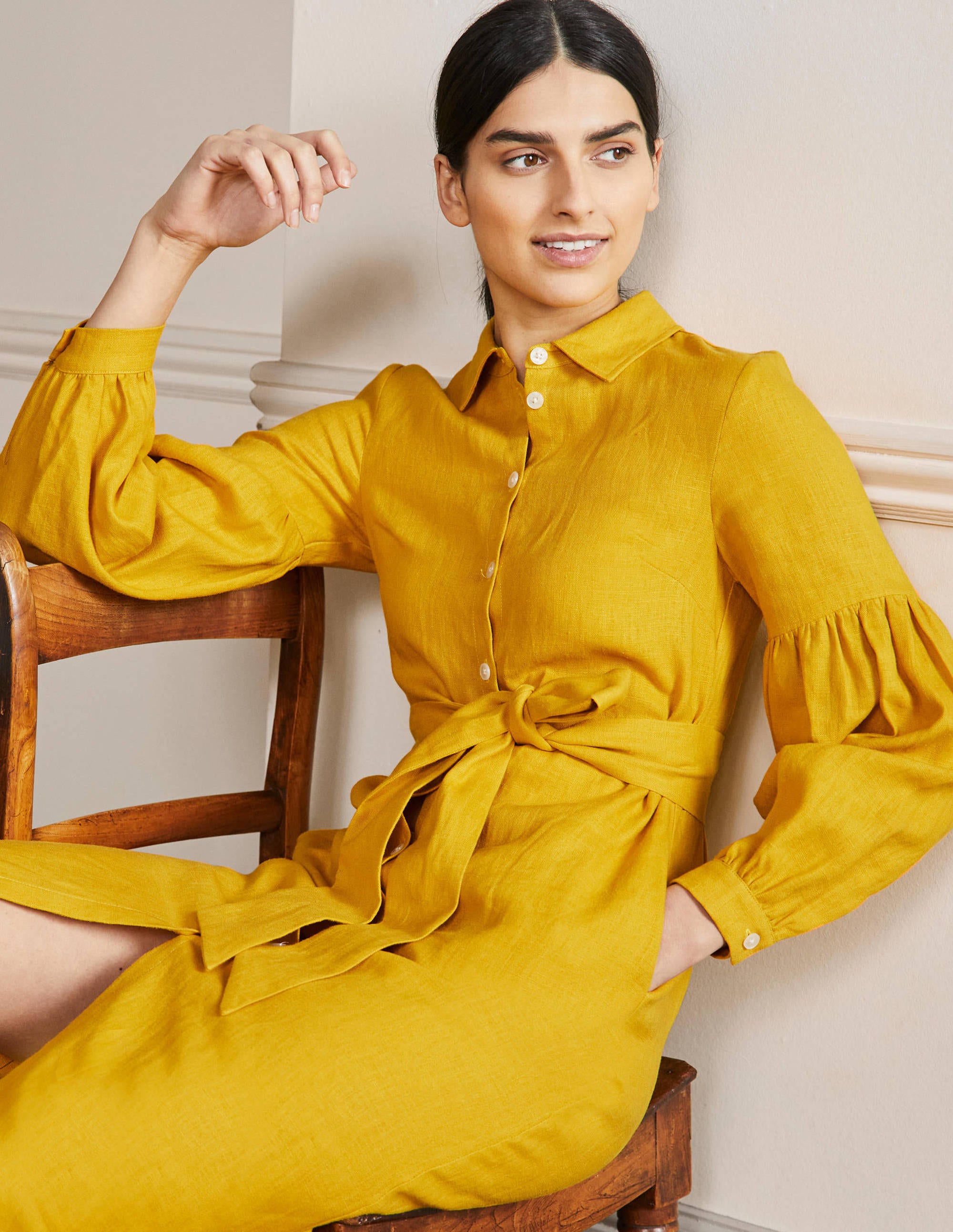 Sleeve Detail Midi Shirt Dress-Honeycomb - Image 1