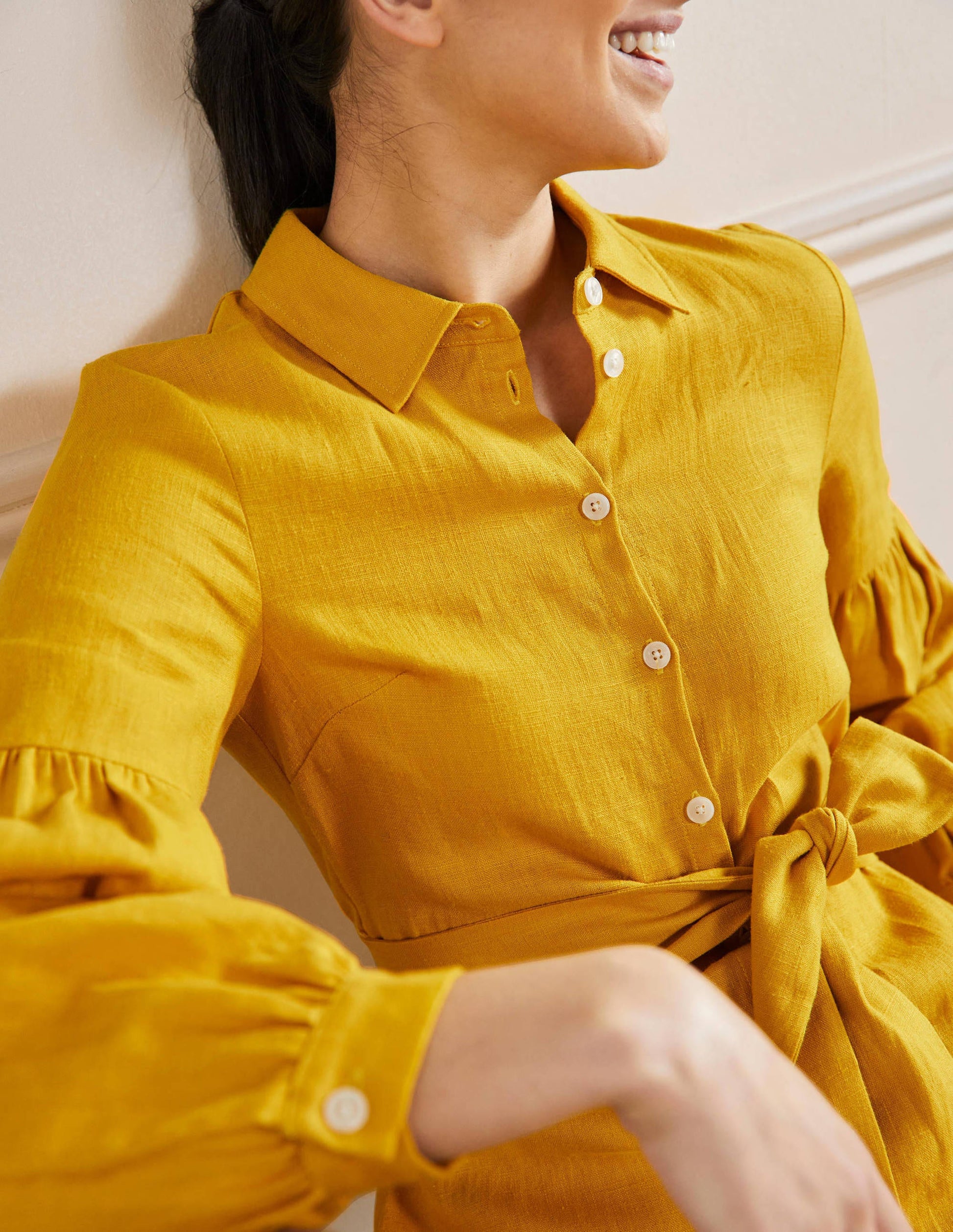 Sleeve Detail Midi Shirt Dress-Honeycomb-2