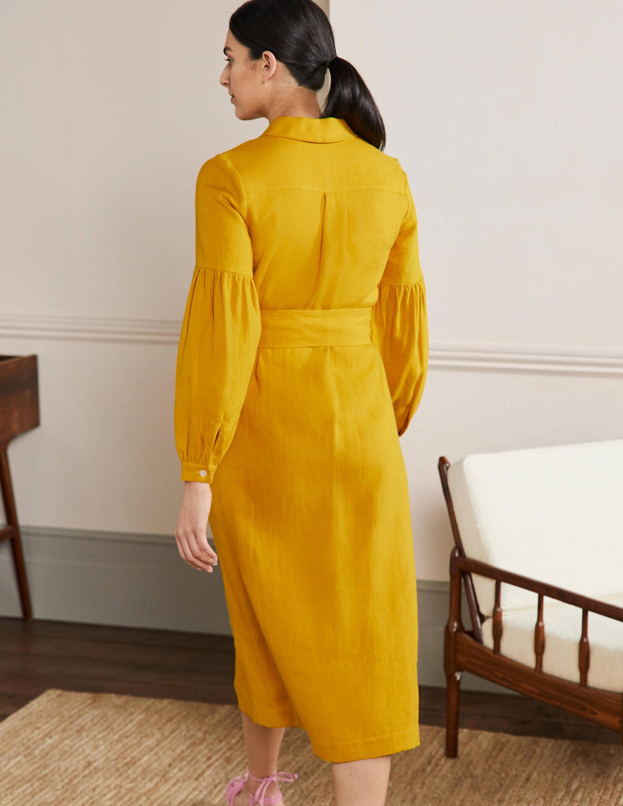 Sleeve Detail Midi Shirt Dress-Honeycomb - Image 3