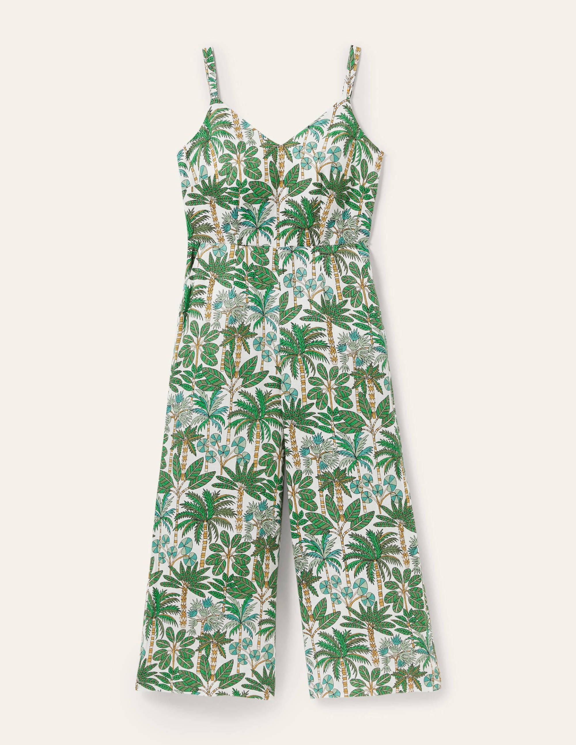 Lola Strappy Linen Jumpsuit-Ivory, Palm Forest - Image 5