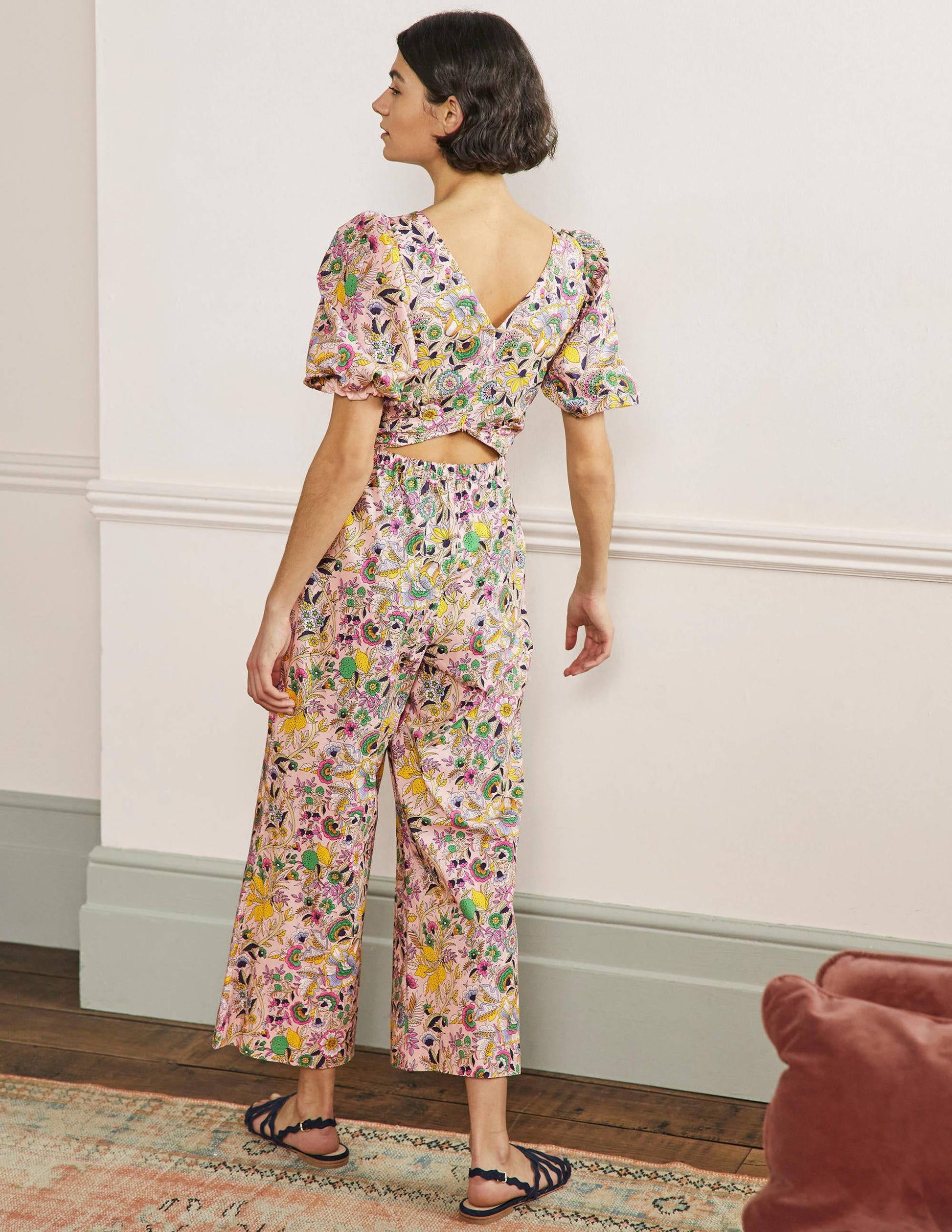 Back Detail Jumpsuit-Pink Tropic Meadow-3