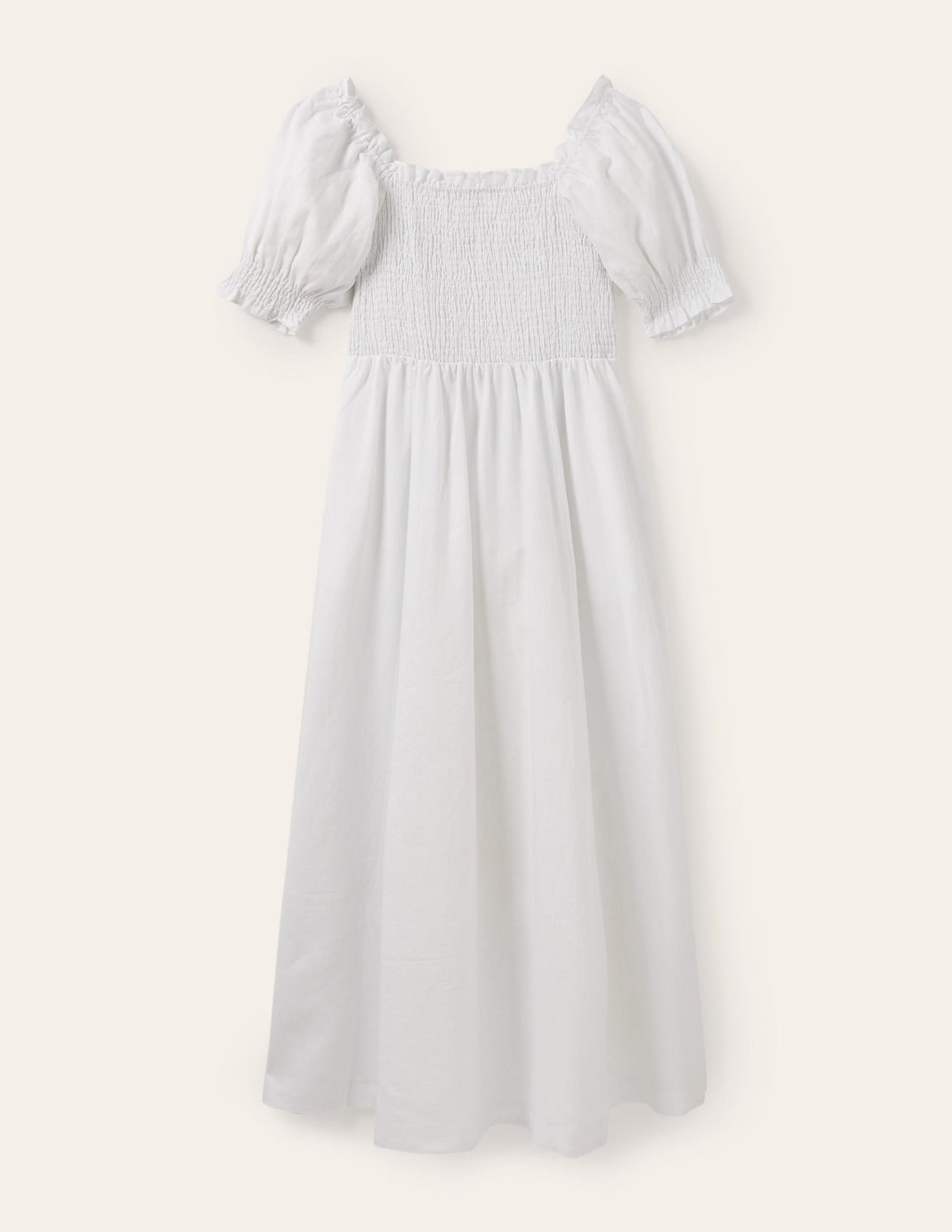 Smocked Bodice Midi Dress-White - Image 6