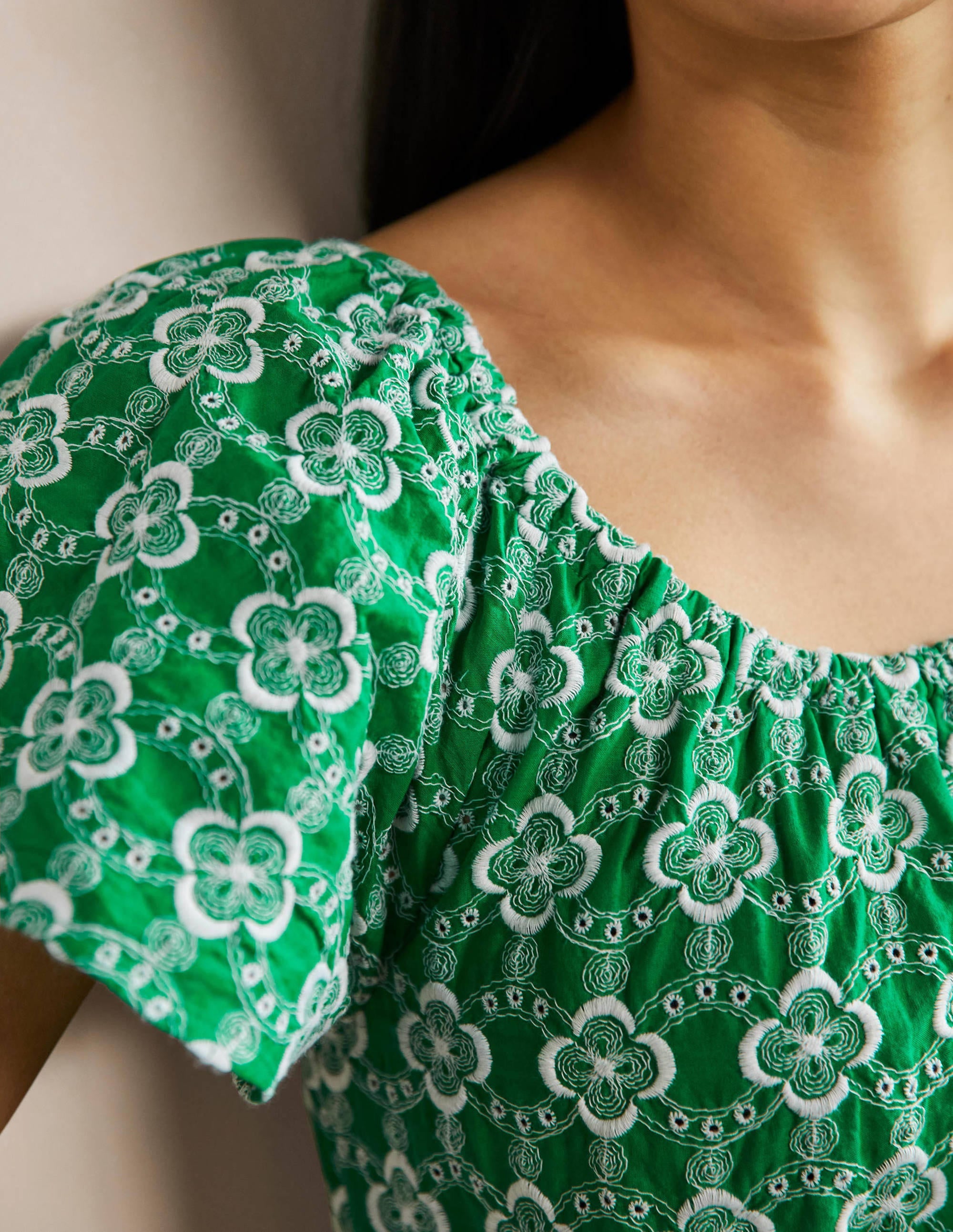 Scoop Neck Embroidered Dress-Green Geo - Image 2
