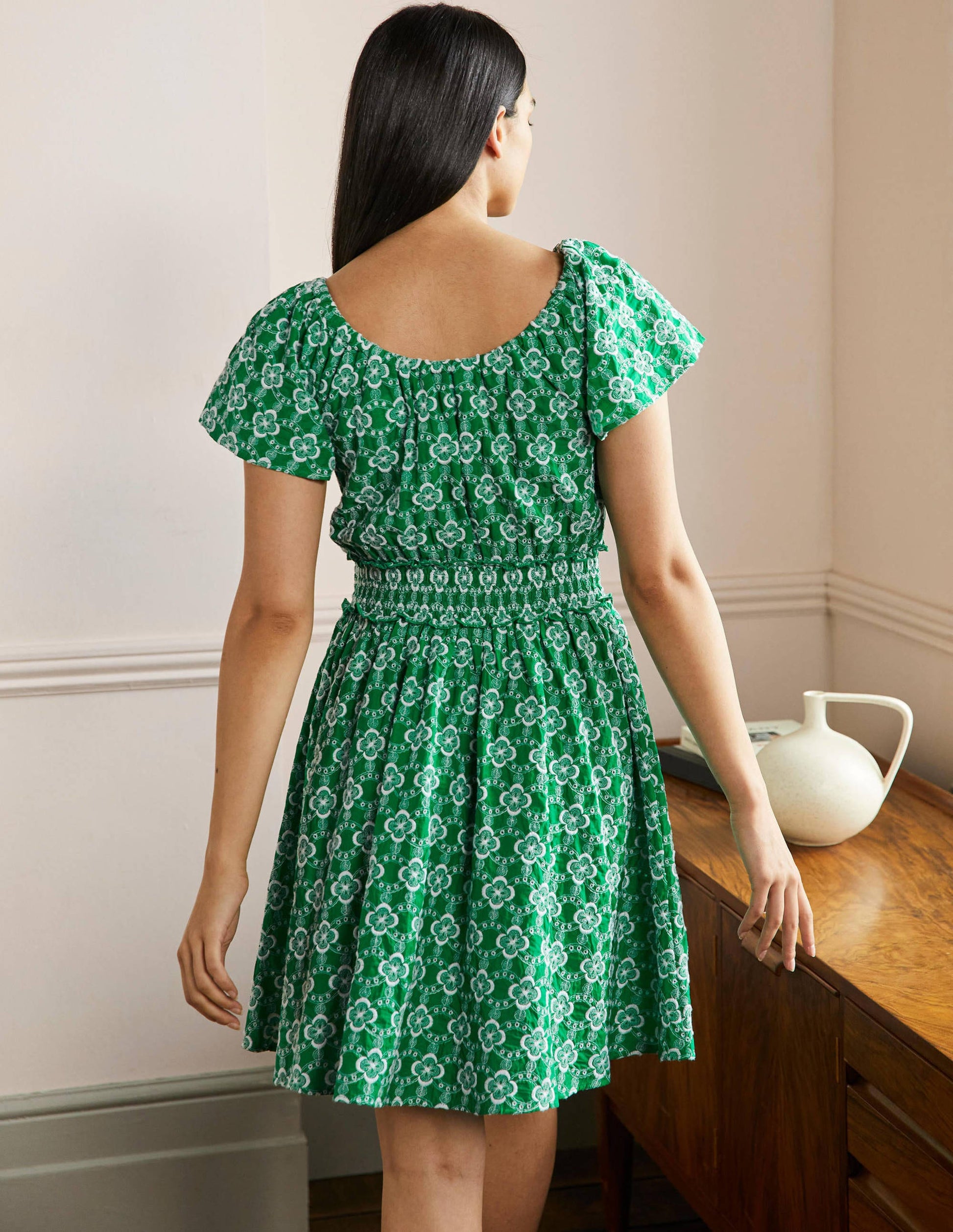 Scoop Neck Embroidered Dress-Green Geo-3