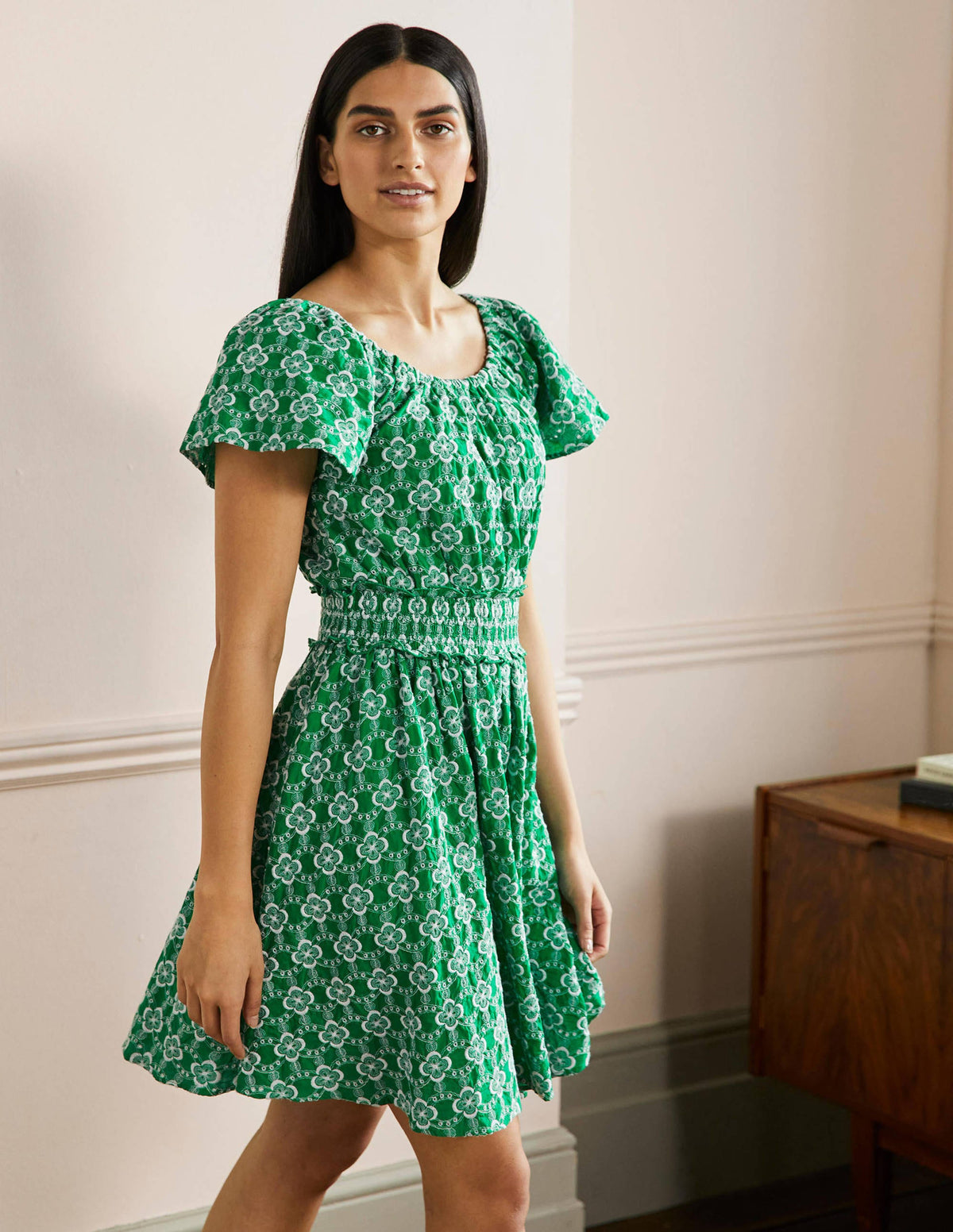Scoop Neck Embroidered Dress-Green Geo - Image 4