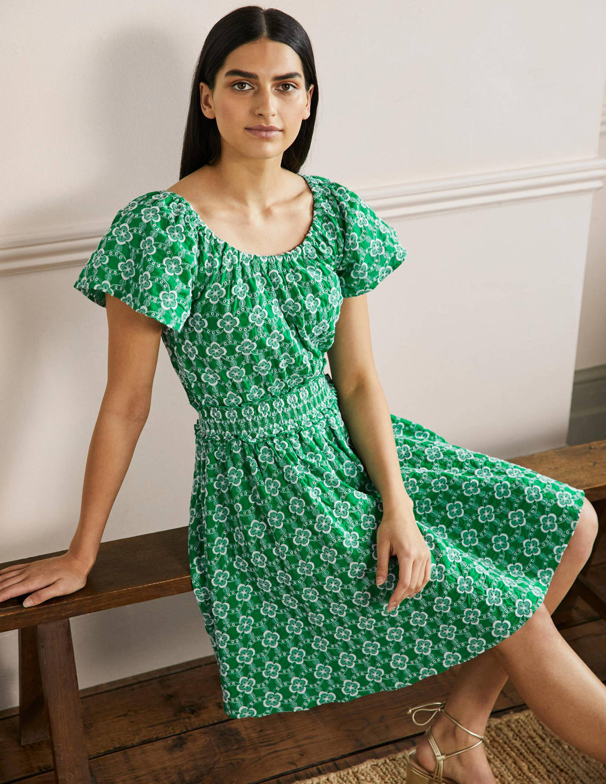 Scoop Neck Embroidered Dress-Green Geo - Image 5