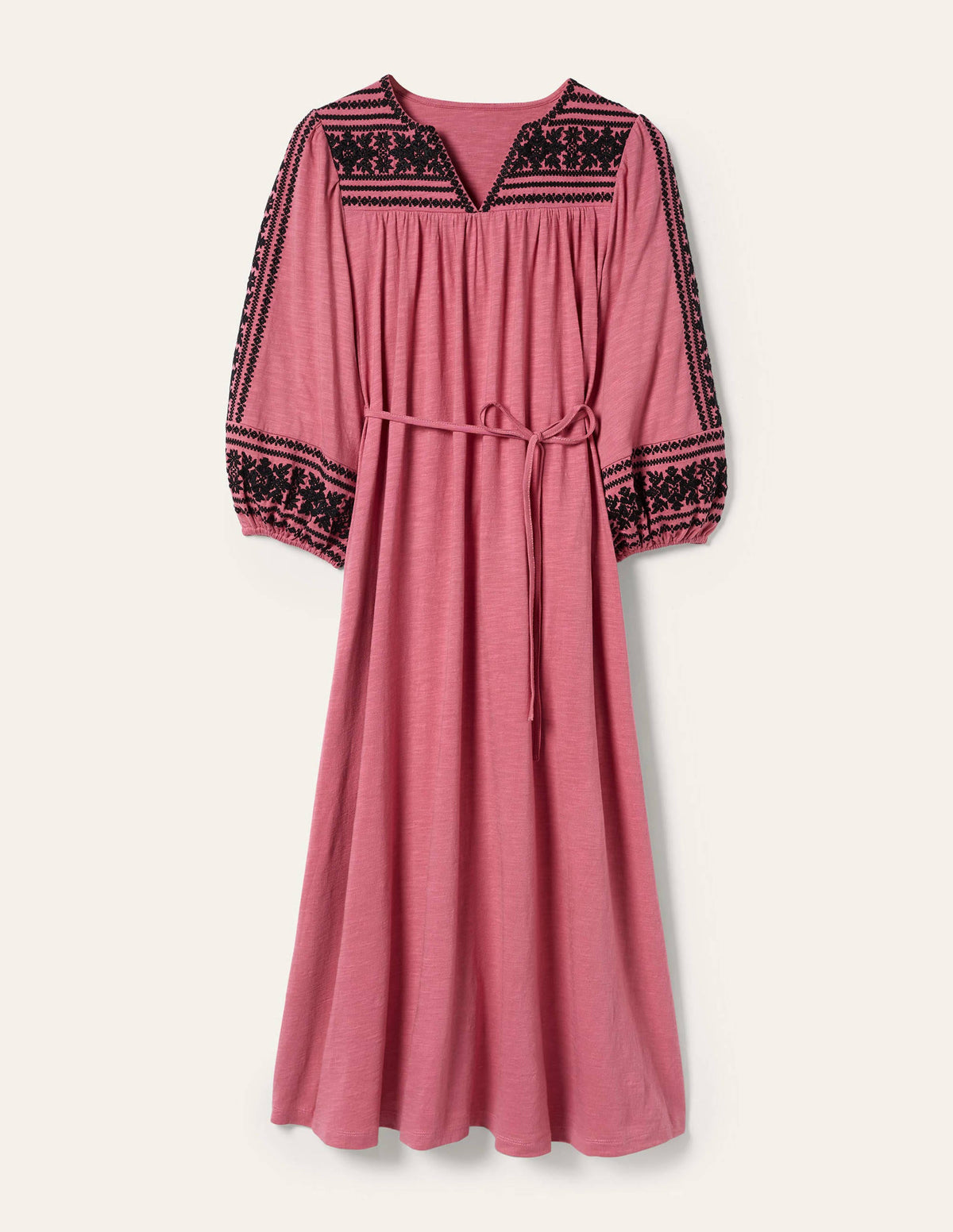 Embroidered Jersey Midi Dress-Dusty red - Image 6