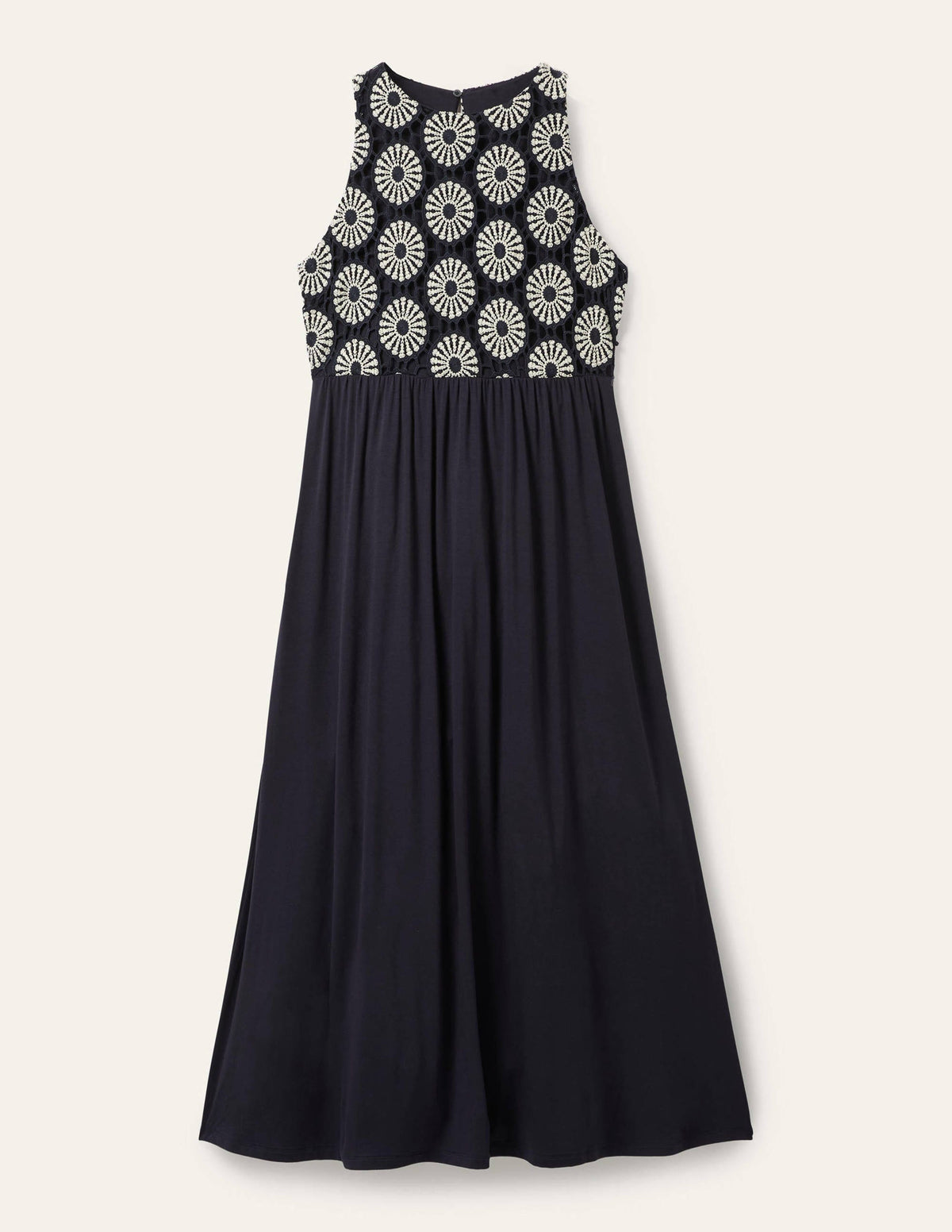Crochet Jersey Midi Dress-Navy-5