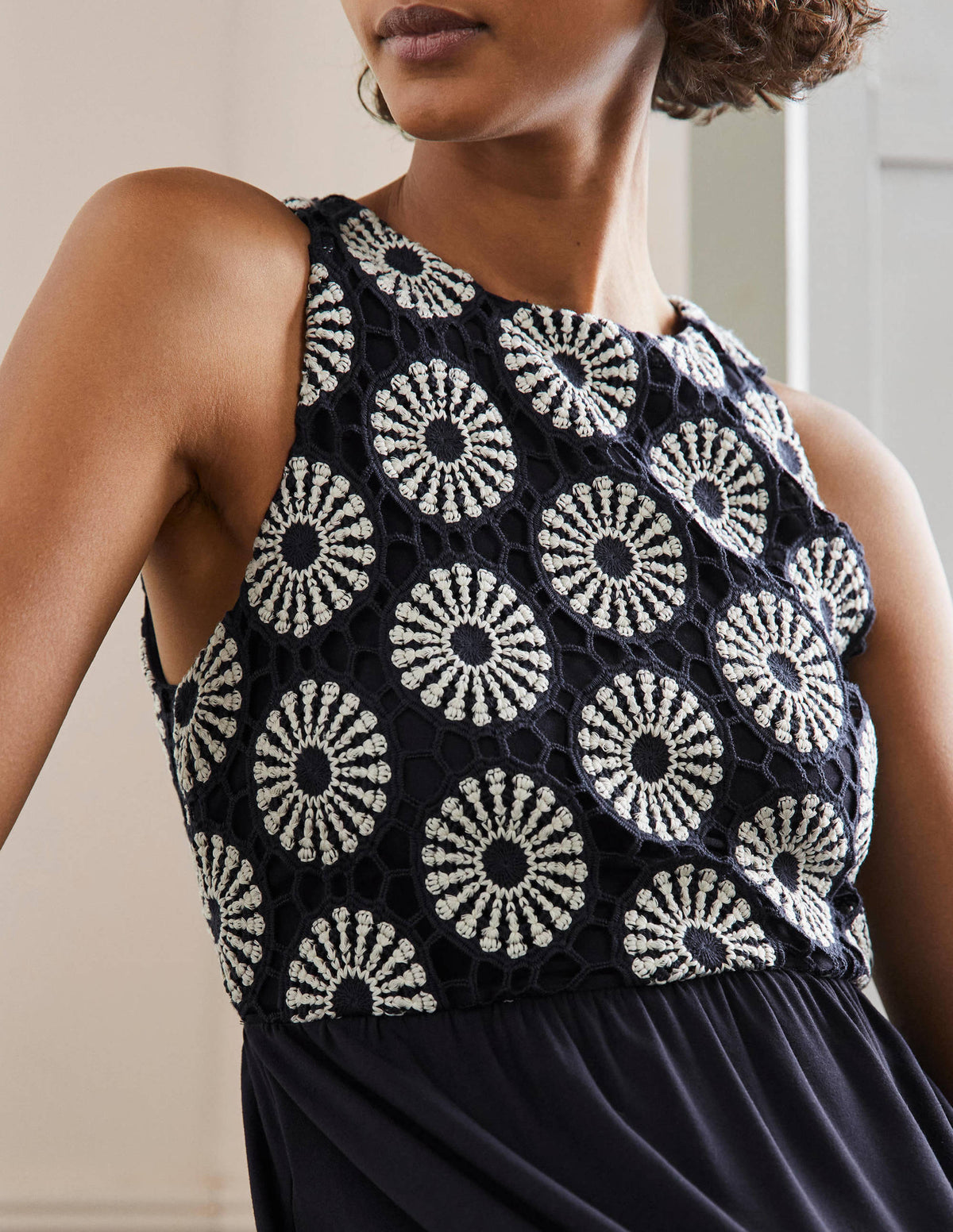 Crochet Jersey Midi Dress-Navy - Image 2
