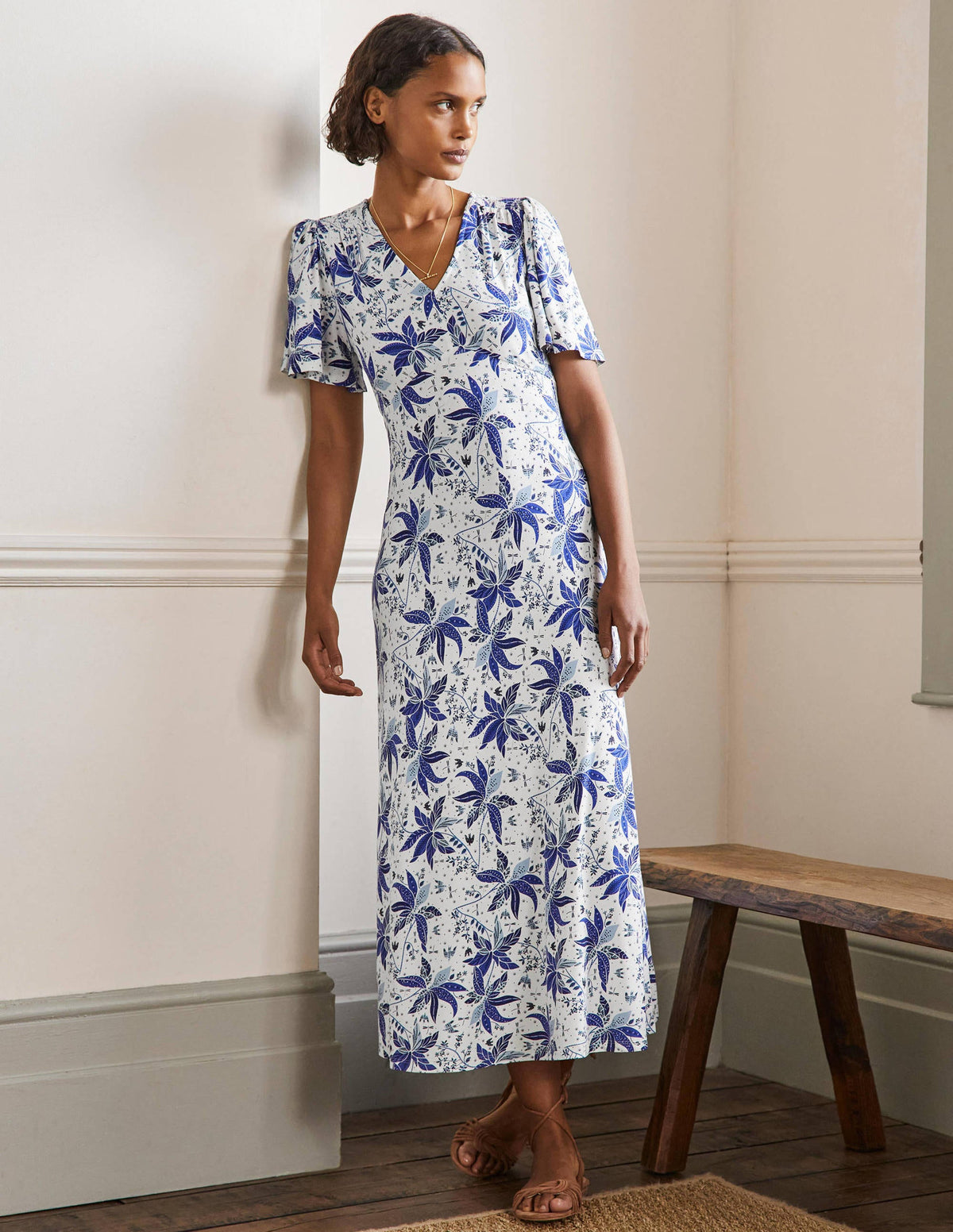 Jersey Midi Tea Dress-Blue, Oriental Cascade-1