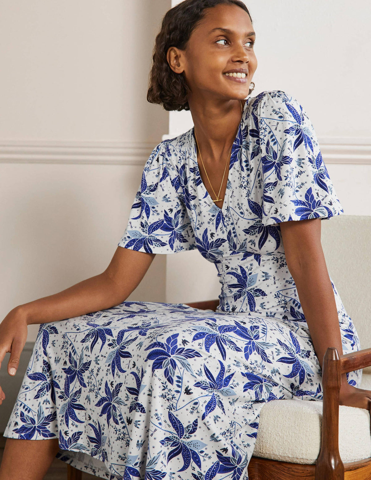 Jersey Midi Tea Dress-Blue, Oriental Cascade - Image 4