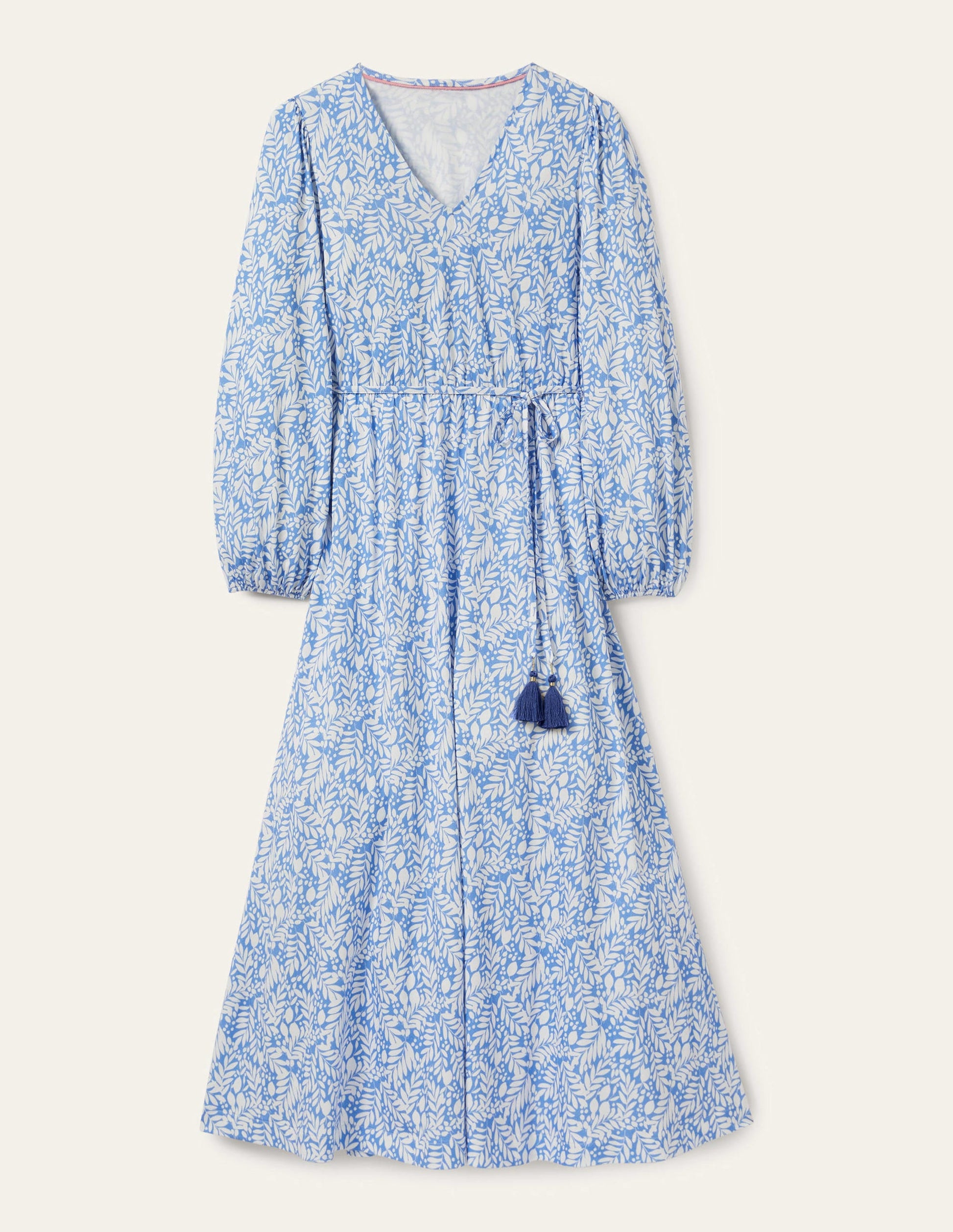 Belted Jersey Maxi Dress-Grape Hyacinth Lemon Foliage-10