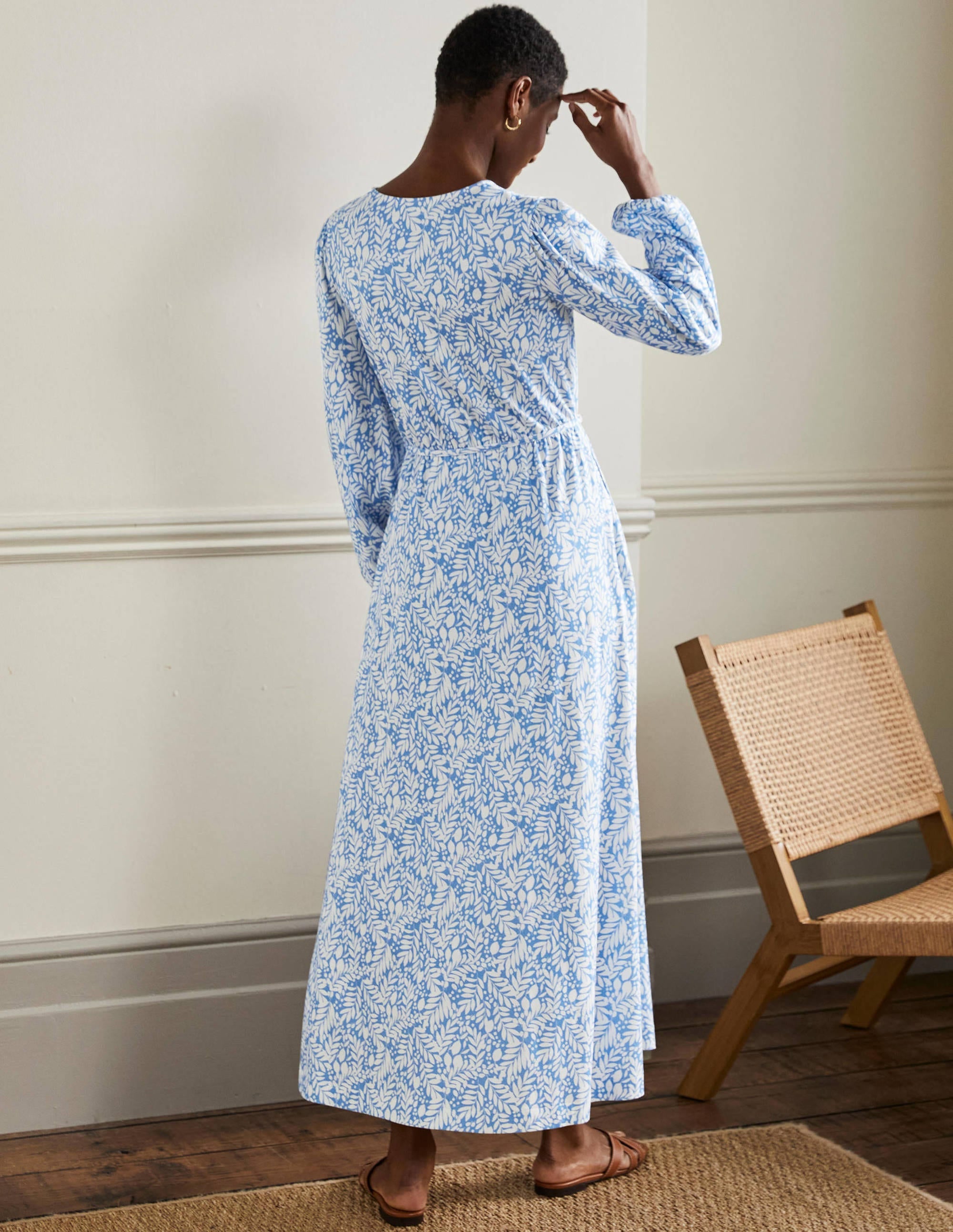 Belted Jersey Maxi Dress-Grape Hyacinth Lemon Foliage - Image 3