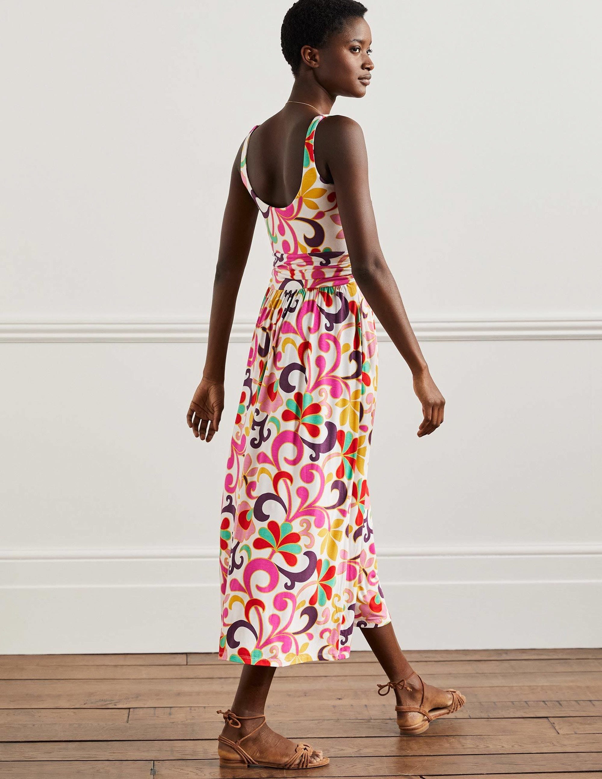 Scoop Neck Jersey Midi Dress-Multi, Abstract Petal - Image 6