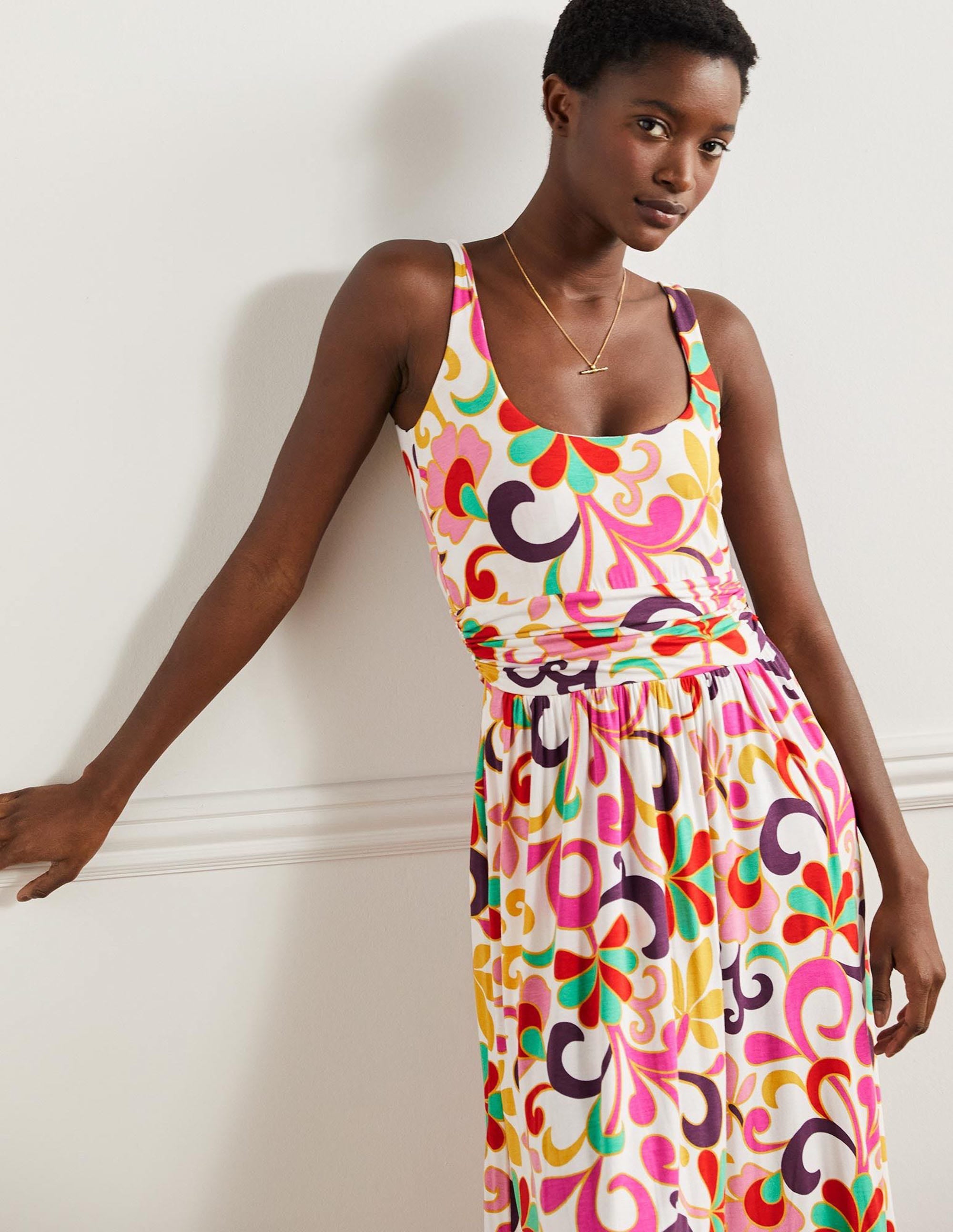 Scoop Neck Jersey Midi Dress-Multi, Abstract Petal - Image 7