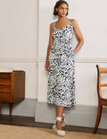 Scoop Neck Jersey Midi Dress-Navy, Palm Swirl