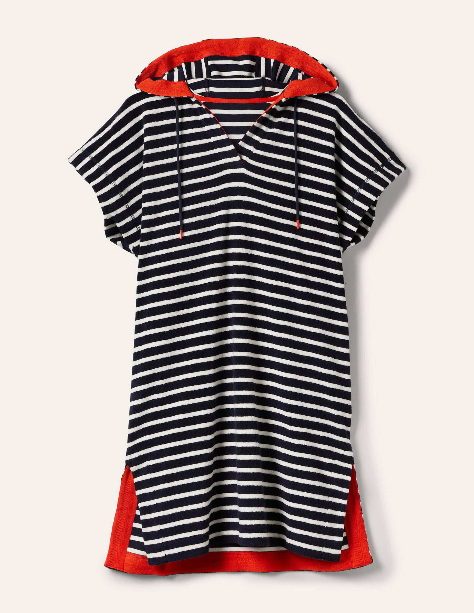Erica Hooded Towelling Dress-French Navy and Ivory Stripe-5