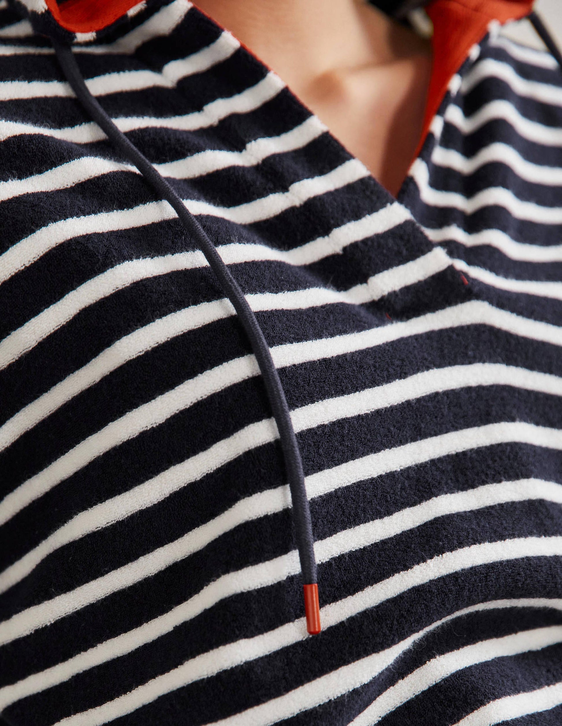 Erica Hooded Towelling Dress-French Navy and Ivory Stripe-2