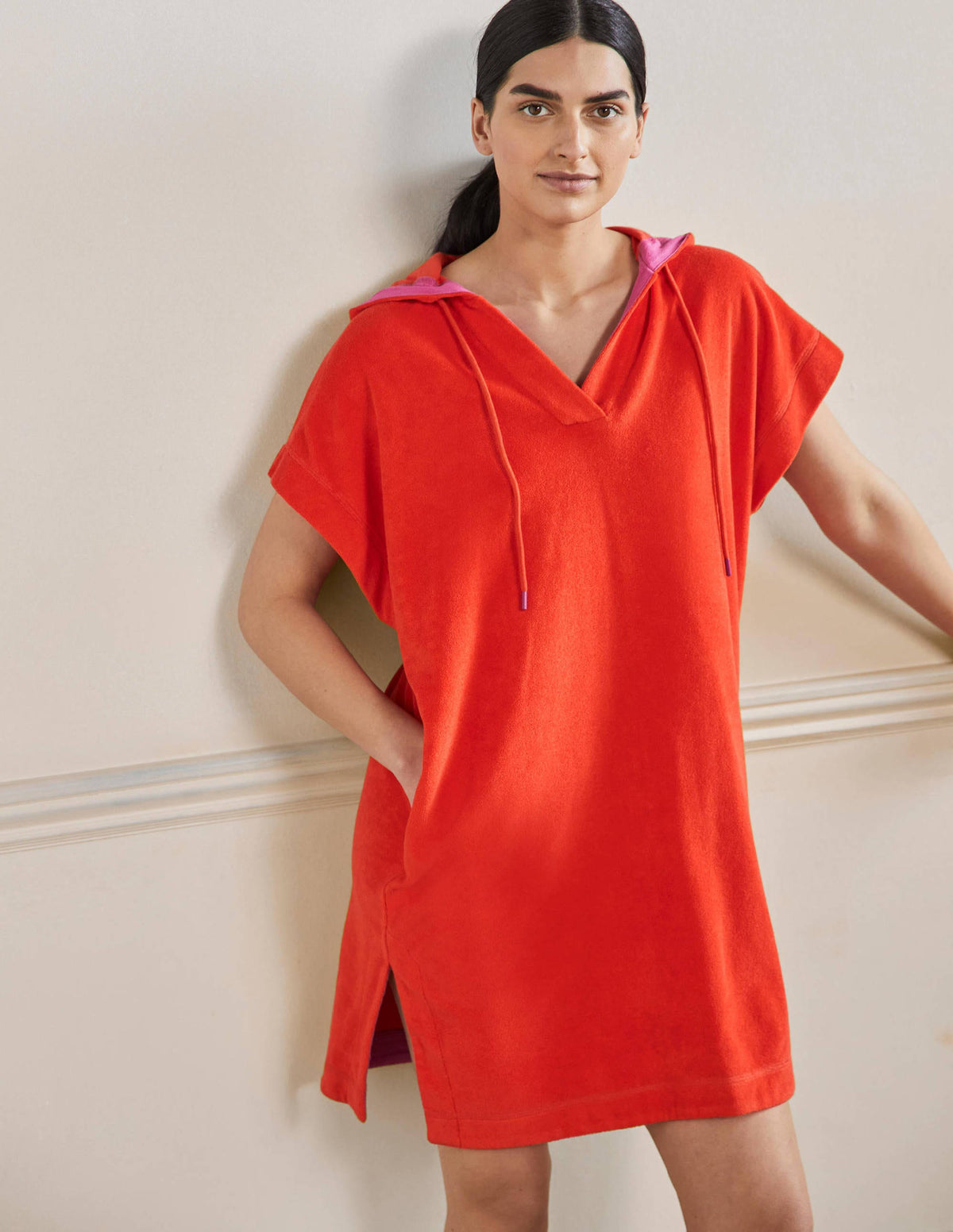 Erica Hooded Towelling Dress-Papaya - Image 1