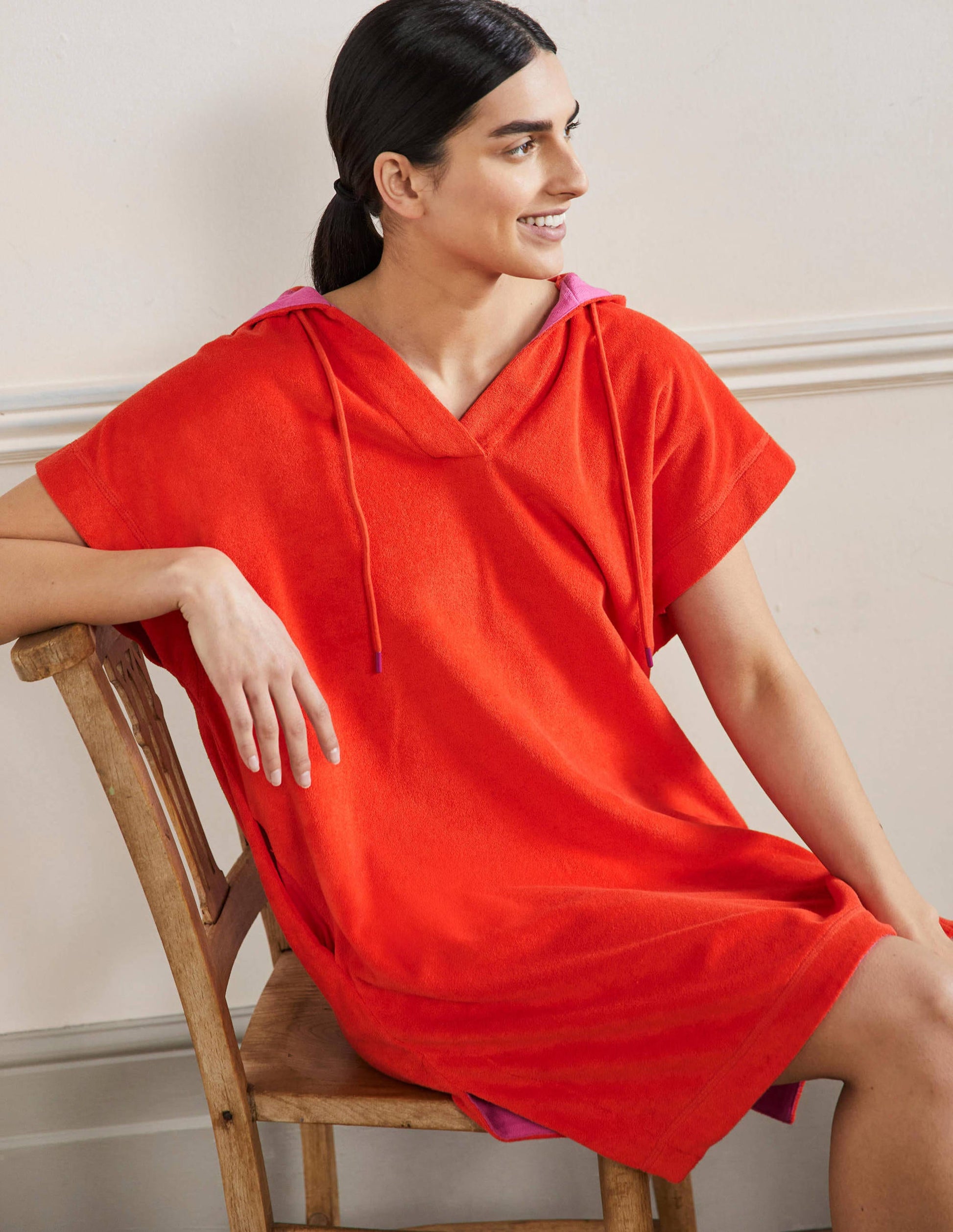 Erica Hooded Towelling Dress-Papaya-4