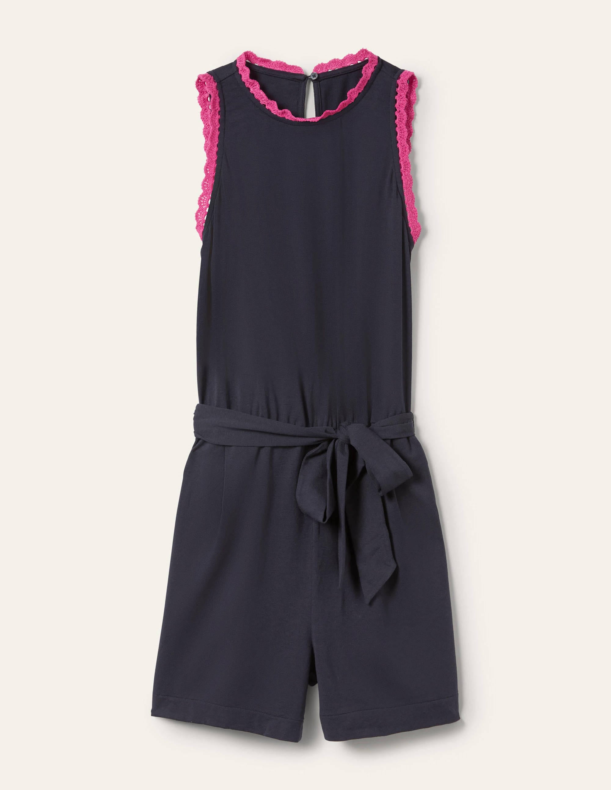 Crochet Detail Jersey Playsuit-Navy - Image 6