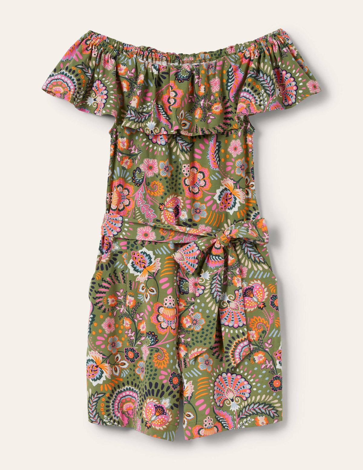 Ruffle Neck Jersey Playsuit-Pea, Decorative Meadow - Image 6