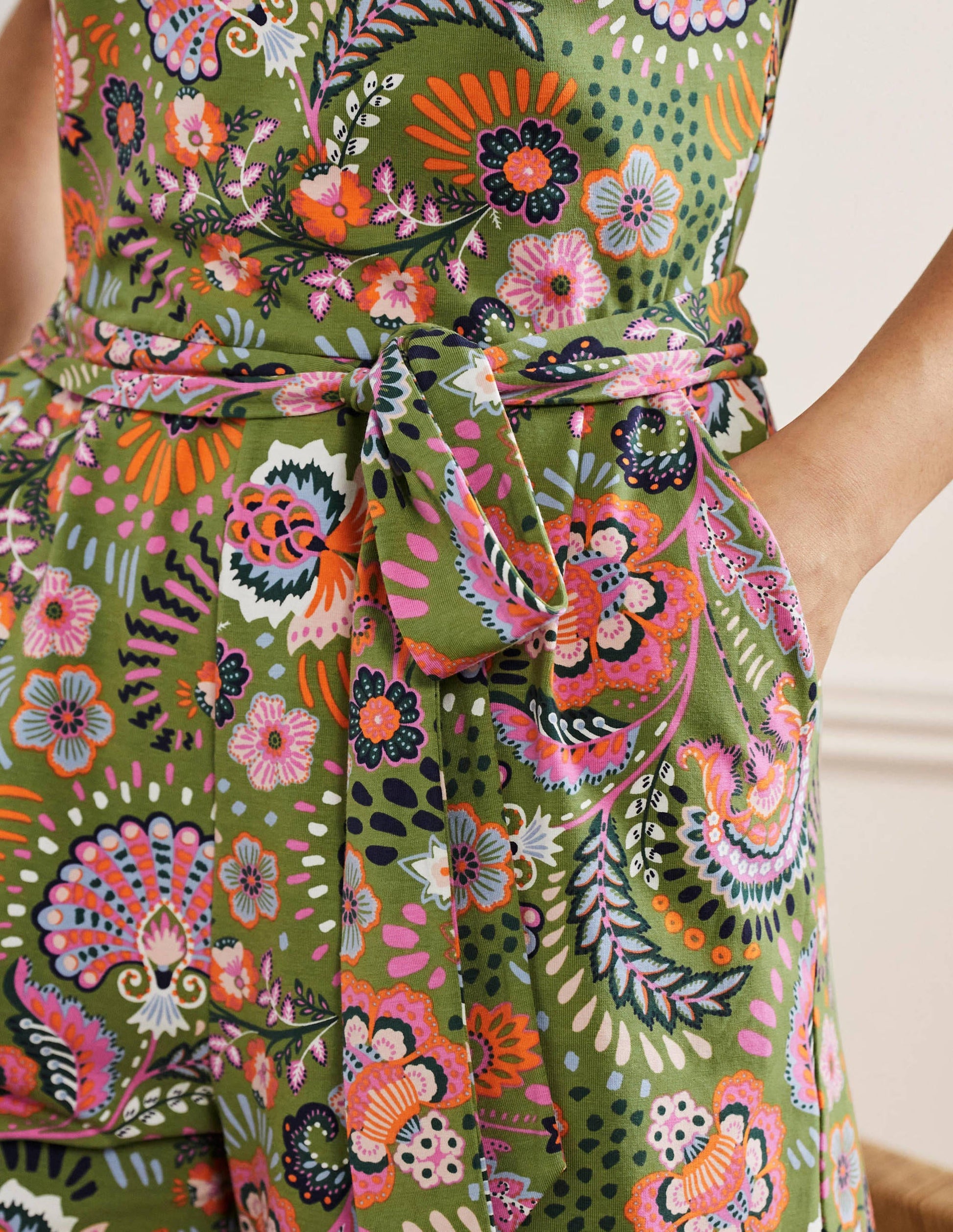Ruffle Neck Jersey Playsuit-Pea, Decorative Meadow-5