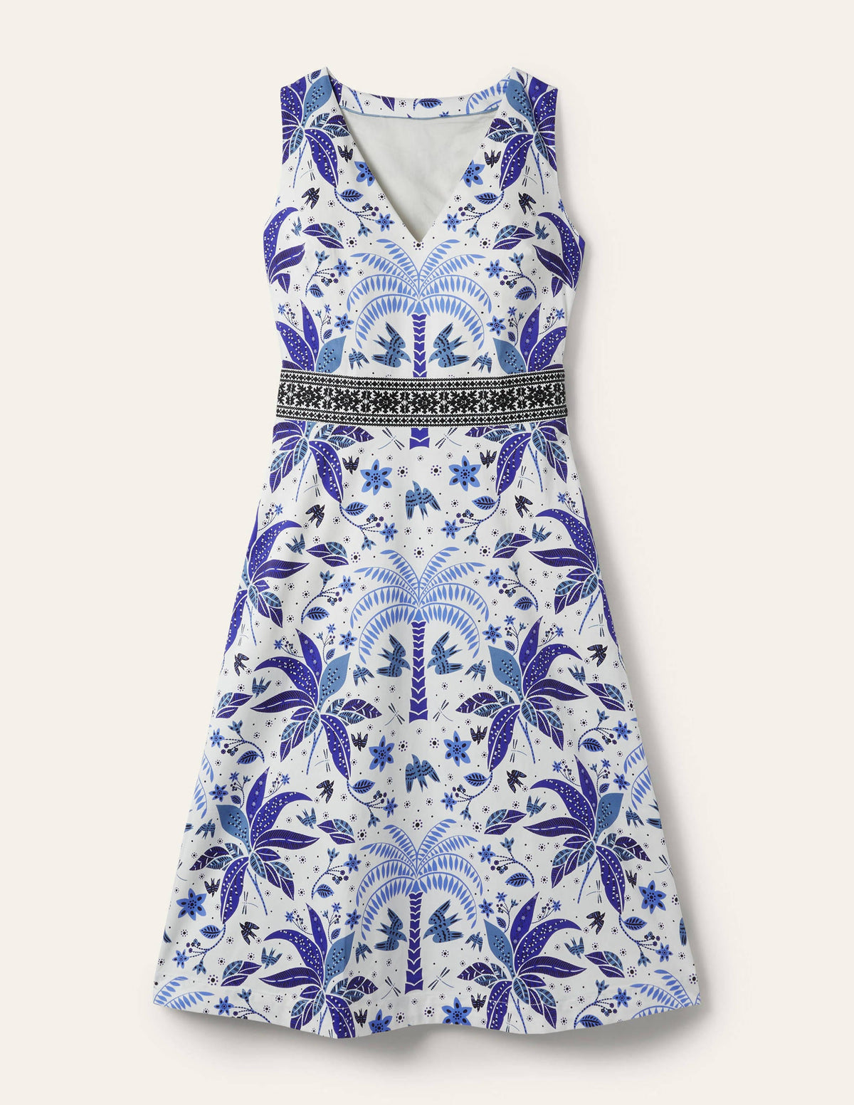 Embroidered Waist Midi Dress-Atlantic Ocean, Oriental Palm-6