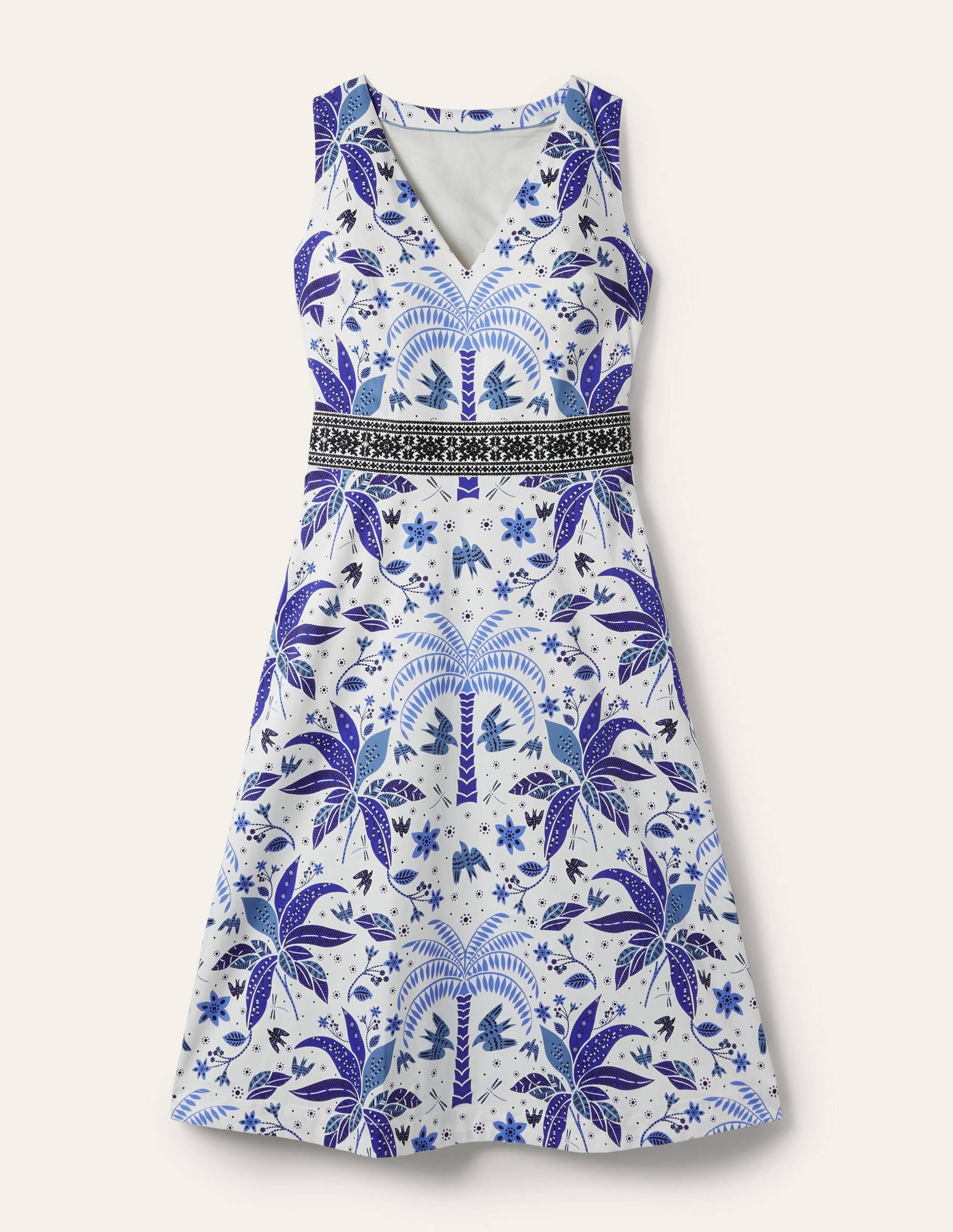 Embroidered Waist Midi Dress-Atlantic Ocean, Oriental Palm - Image 6