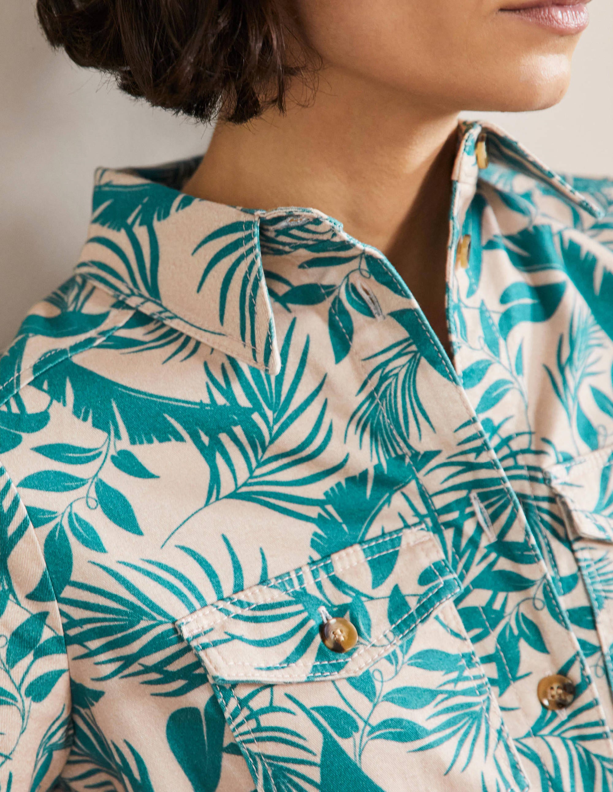 Belted Midi Shirt Dress-Milkshake, Tropic Foliage - Image 2
