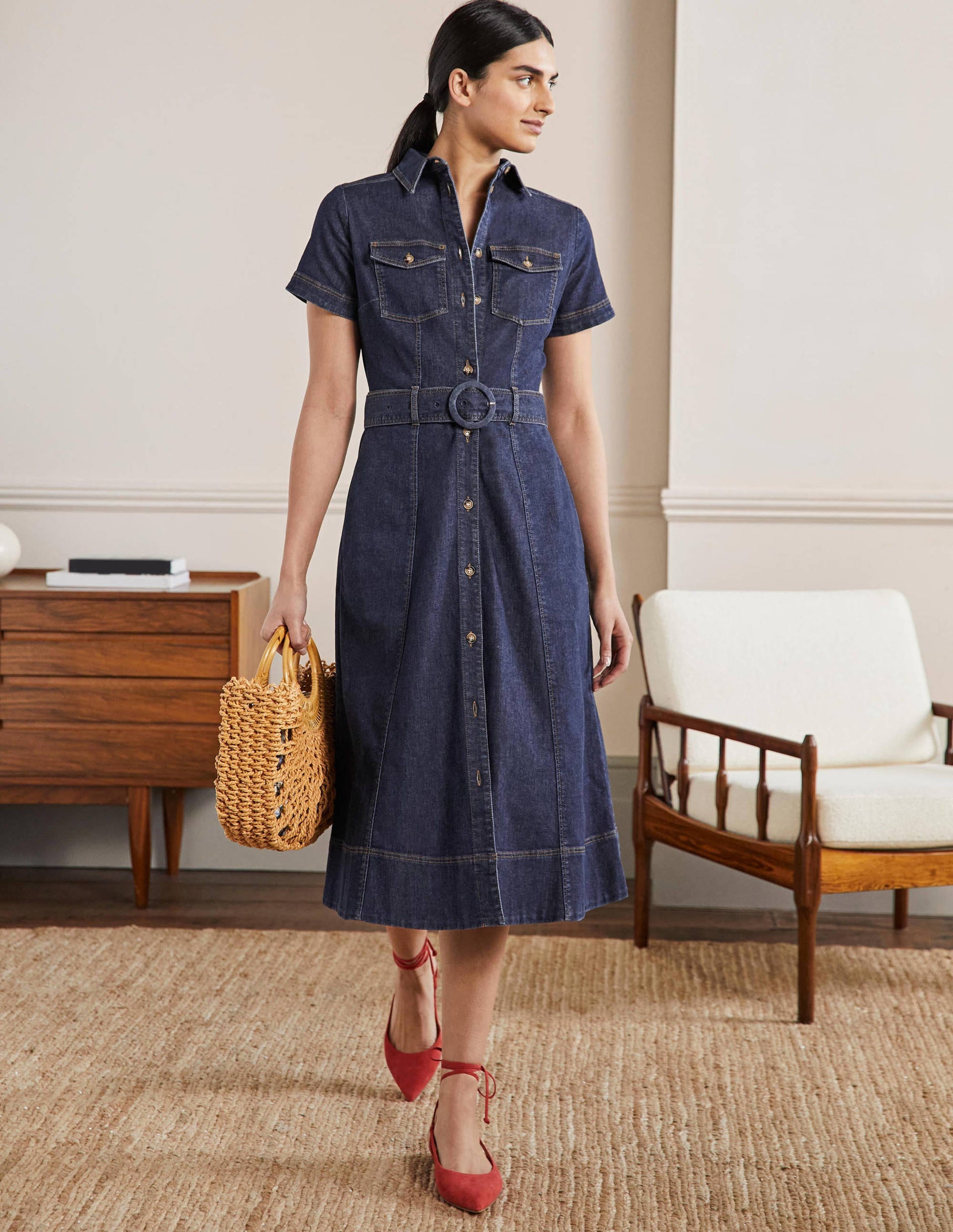 Belted Midi Shirt Dress-Mid Vintage-1