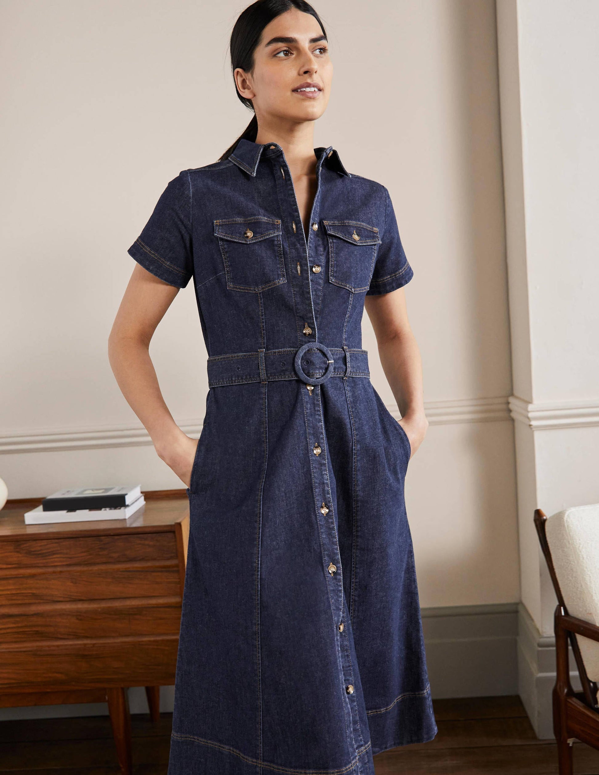 Belted Midi Shirt Dress-Mid Vintage-4