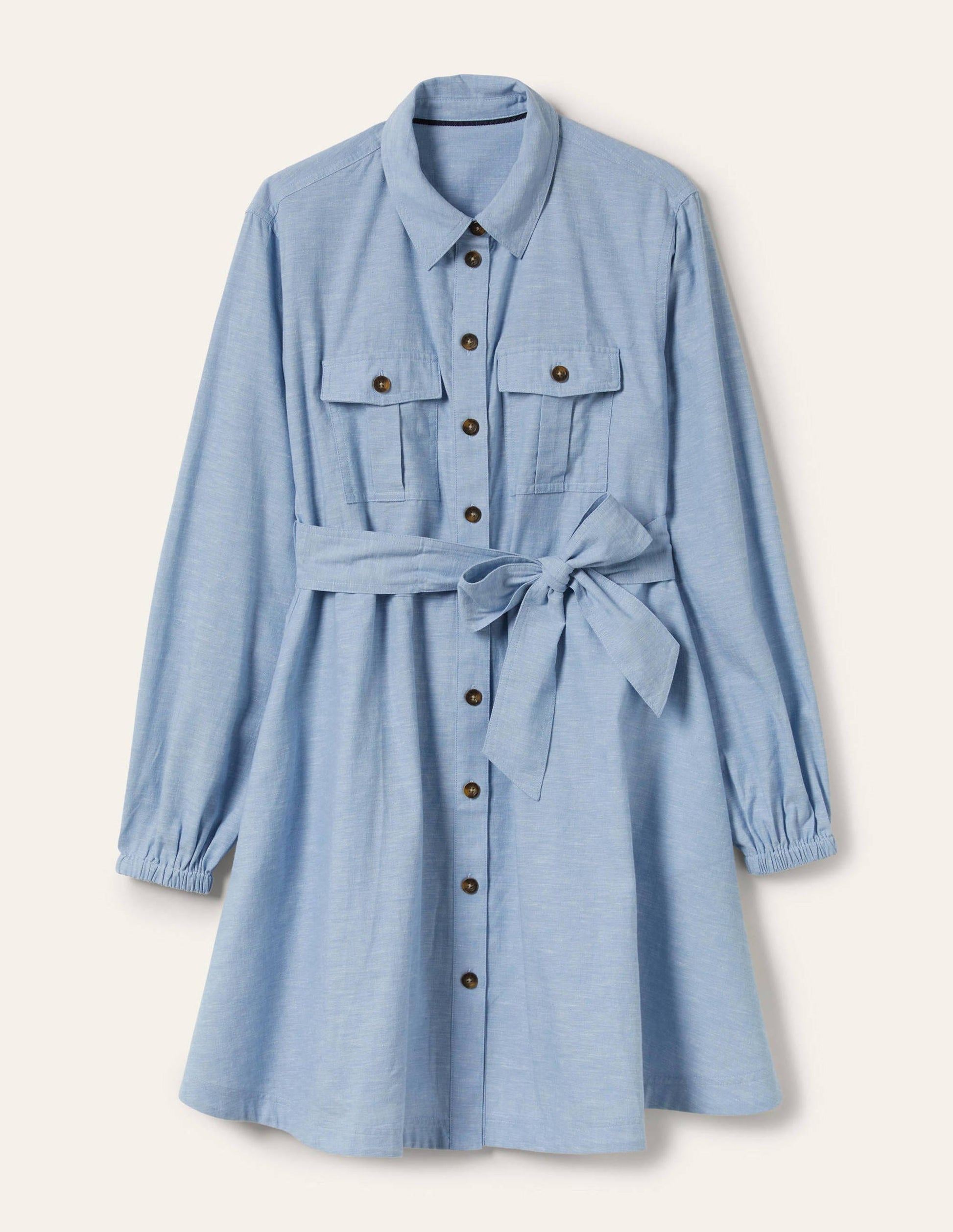 Fit and Flare Mini Shirt Dress-Light Chambray-6