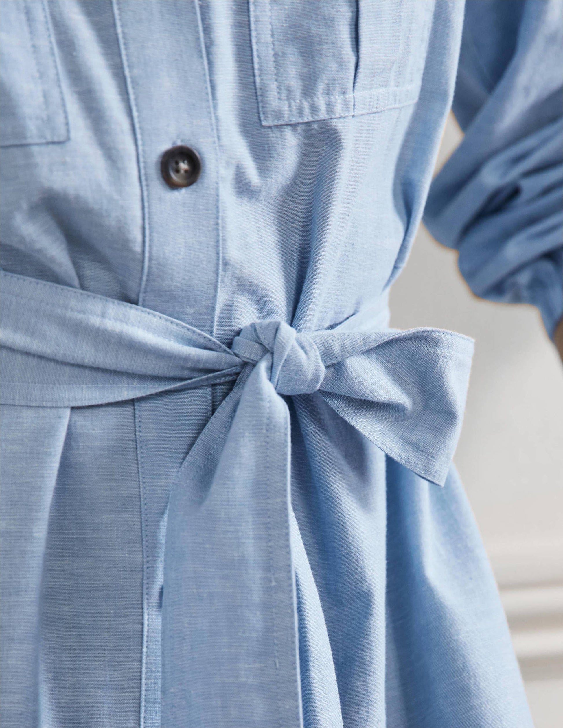 Fit and Flare Mini Shirt Dress-Light Chambray-2