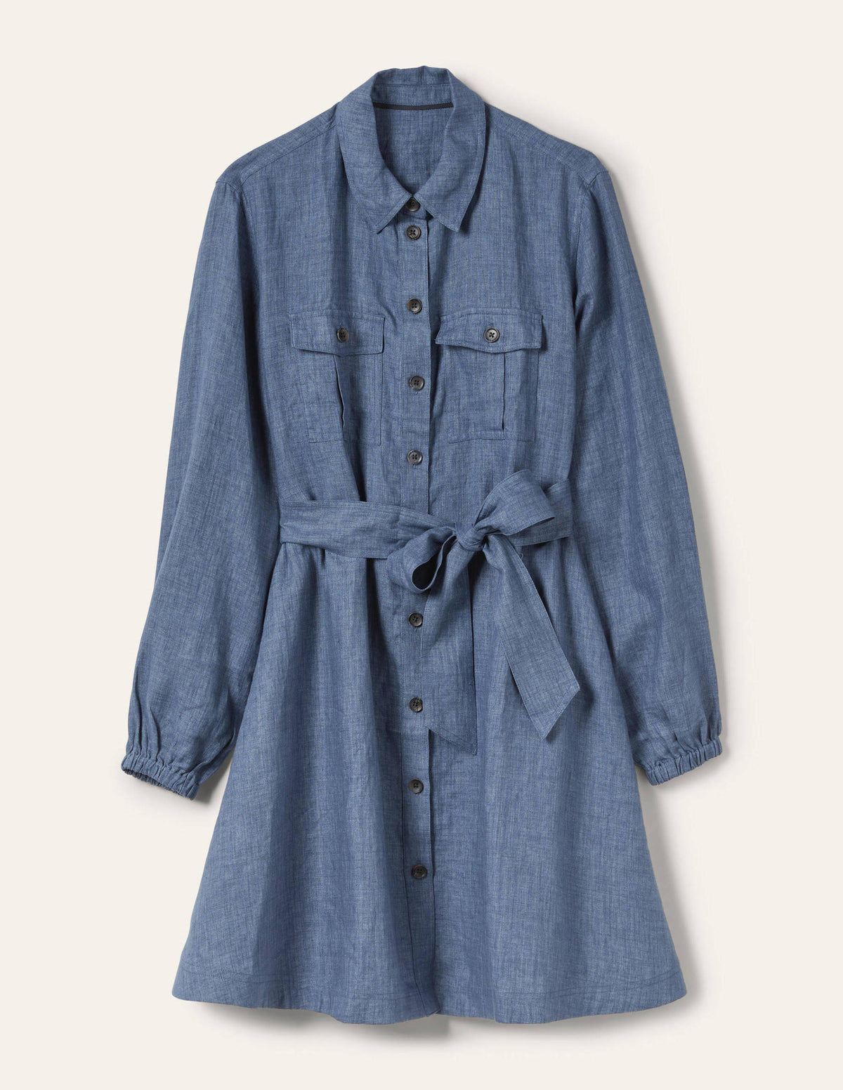 Fit and Flare Mini Shirt Dress-Mid Chambray - Image 6