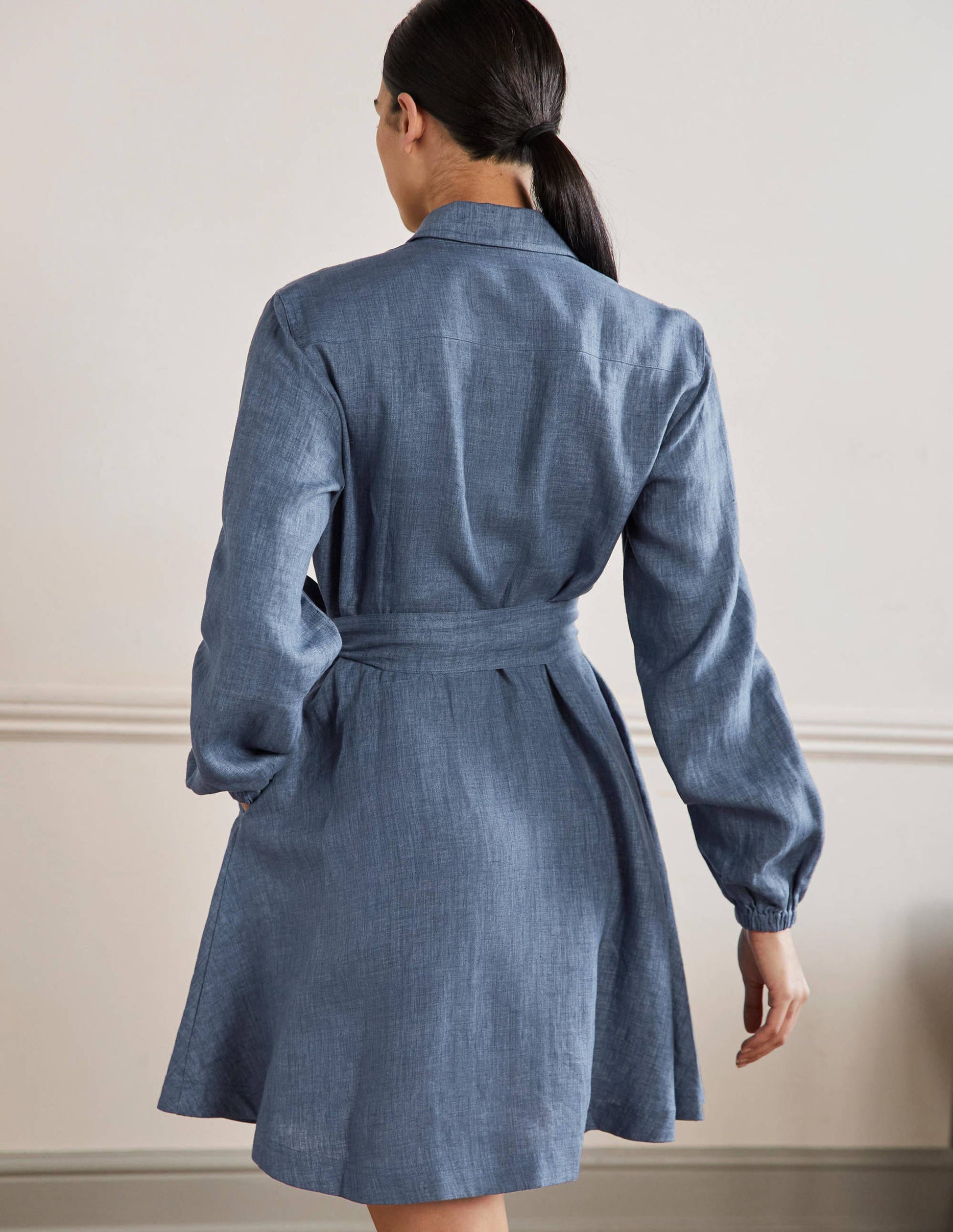 Fit and Flare Mini Shirt Dress-Mid Chambray-3