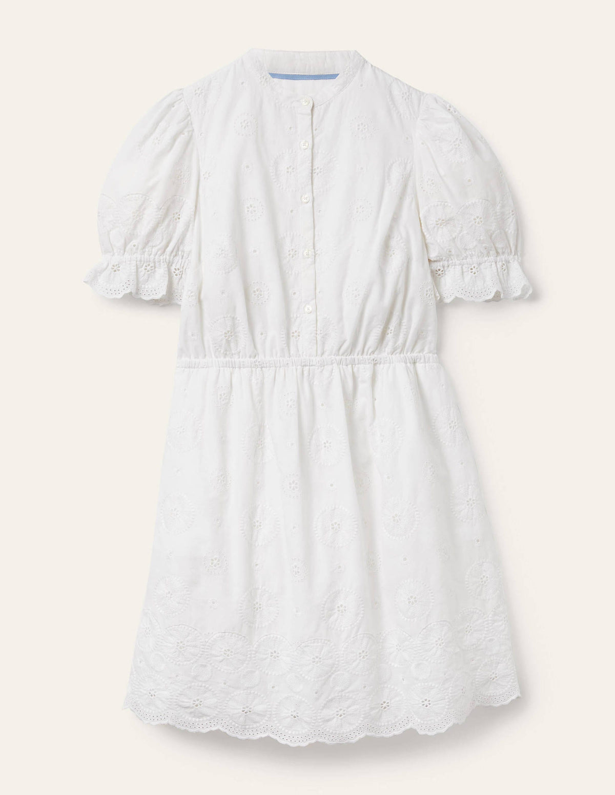 Puff Sleeve Broderie Dress-White - Image 5