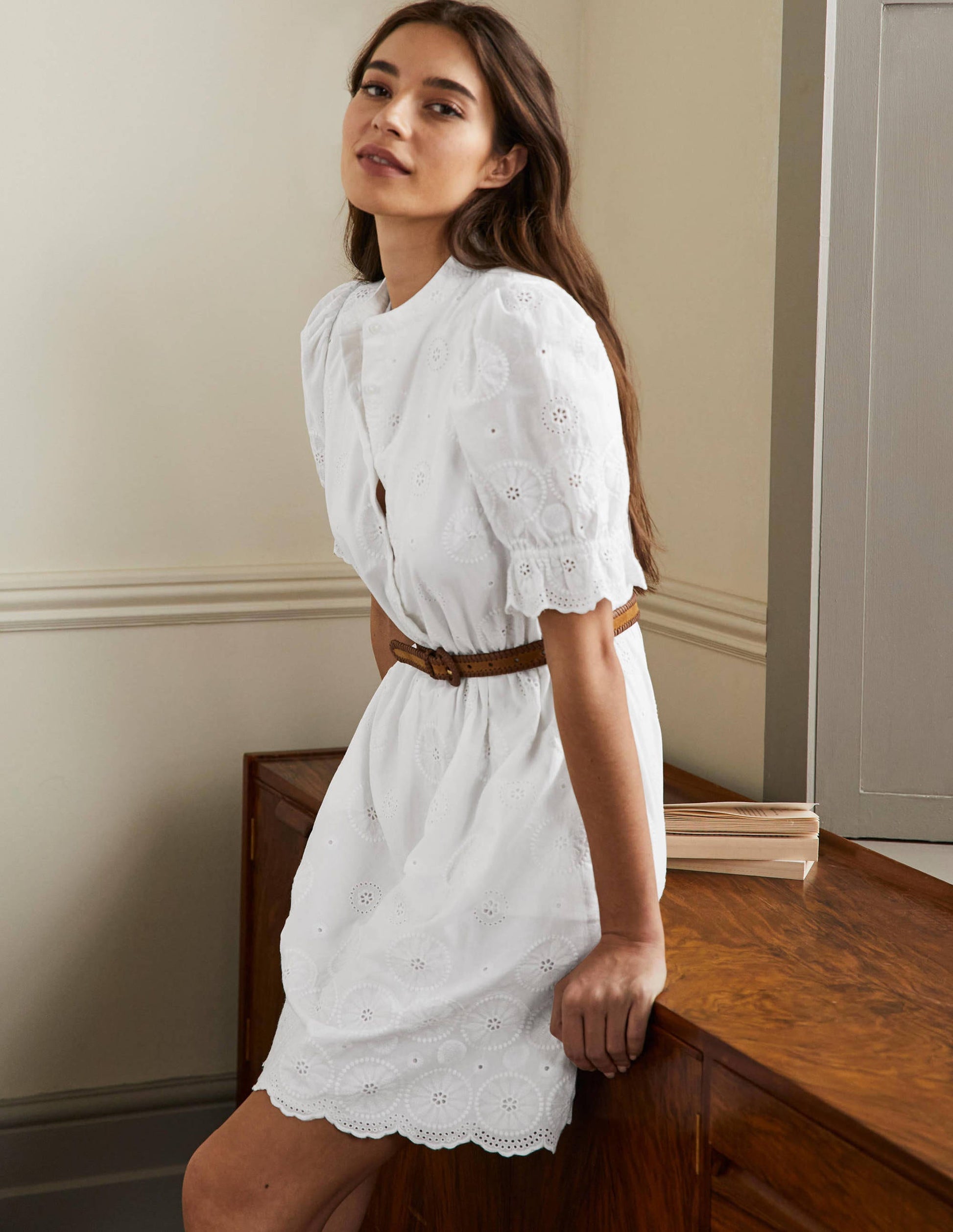 Puff Sleeve Broderie Dress-White-4