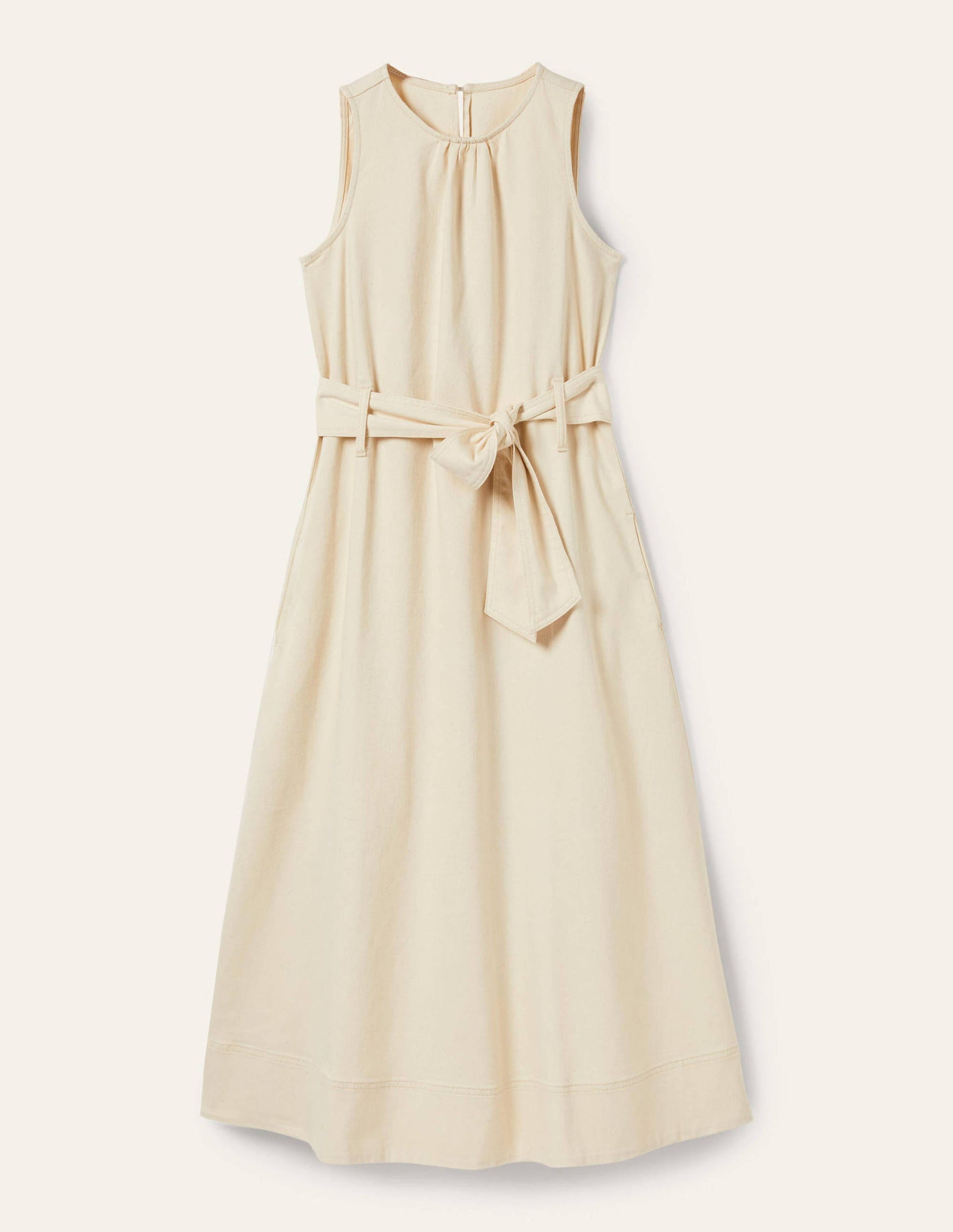 Sleeveless Belted Midi Dress-Ecru-6