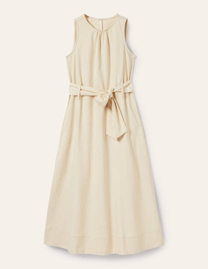 Sleeveless Belted Midi Dress-Ecru-6